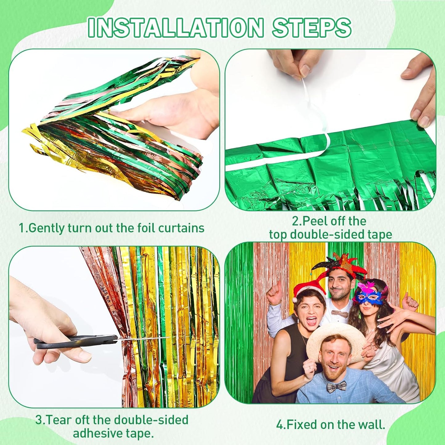 2 Pack Christmas Luau Decorations,Winter Summer Party Streamer, Green Brown Yellow Backdrop Tinsel Curtains Fringe Curtains, Metallic Hawaiian Supplies Aloha Party Decor Wedding Engagement Decorations