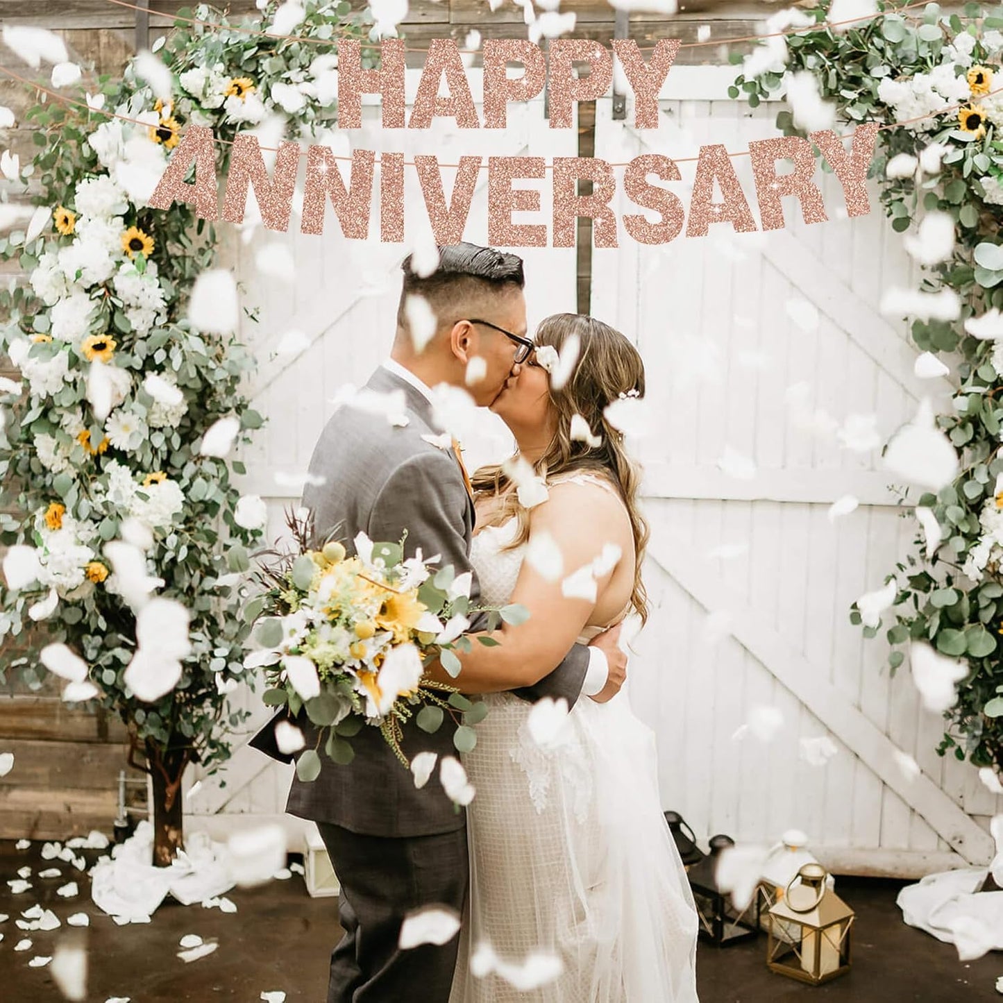 BEISHIDA 116 PCS A-Z Glitter Rose Gold DIY Letter Banner Kit Make Your Own Banner，Including 111 Letters and Numbers 3 Rope and 2 Threading Device,Customized for Birthday Graduation Wedding Party Decor