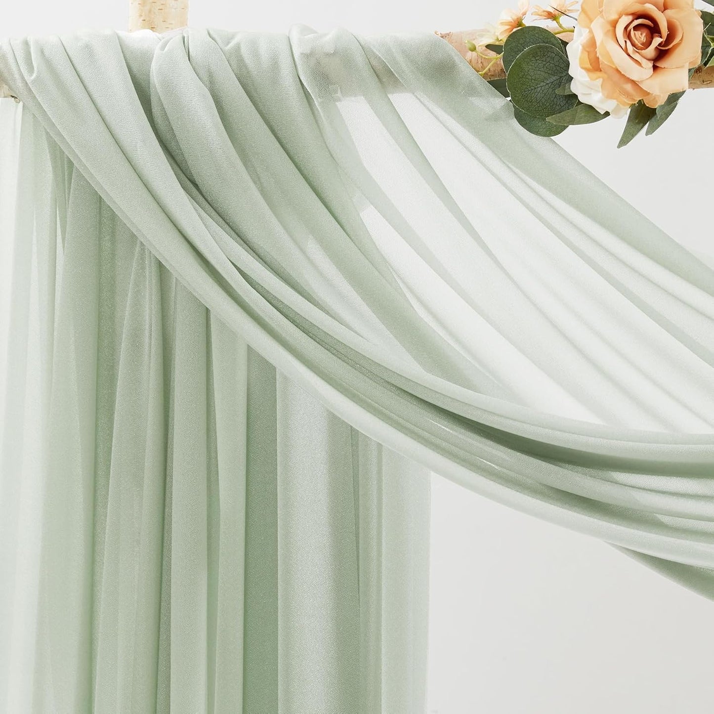 30" x 20Ft Wedding Arch Draping Fabric, 1 Panel Sage Green Sheer Curtain Drapes Extra Wide & Long Backdrop Curtains for Wedding Arch Ceremony Birthday Party Decorations