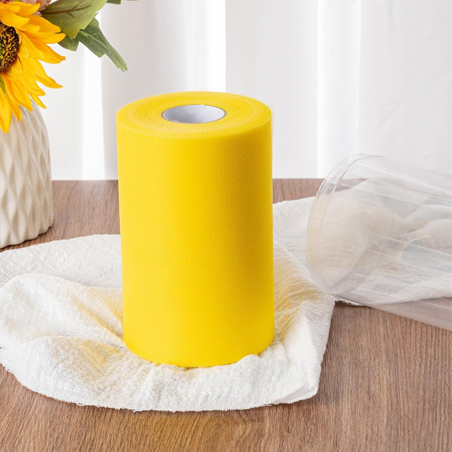 Yellowish Tulle Fabric Rolls 6 Inch by 100 Yards (300 feet) Tulle Roll Spool Fabric for DIY Tutu Skirt Baby Shower Birthday Party Wedding Decorations Christmas Craft Supplies (Yellowish)