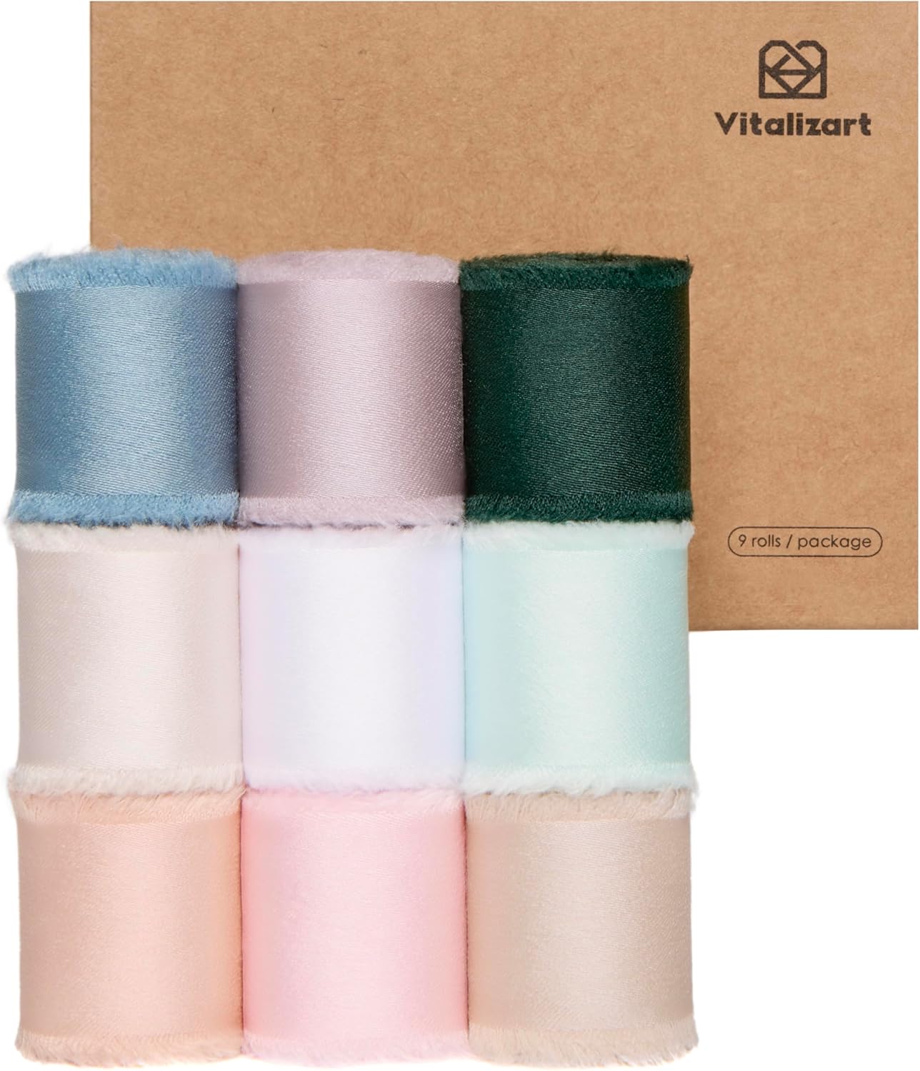 Vitalizart Silk Like Satin Ribbon 1 inch x 18 Yard Mixed Color Handmade Frayed Ribbons for Gift Wrapping Baby Shower Wedding Bridal Bouquets Holiday Decor 9 Rolls 2 Yd