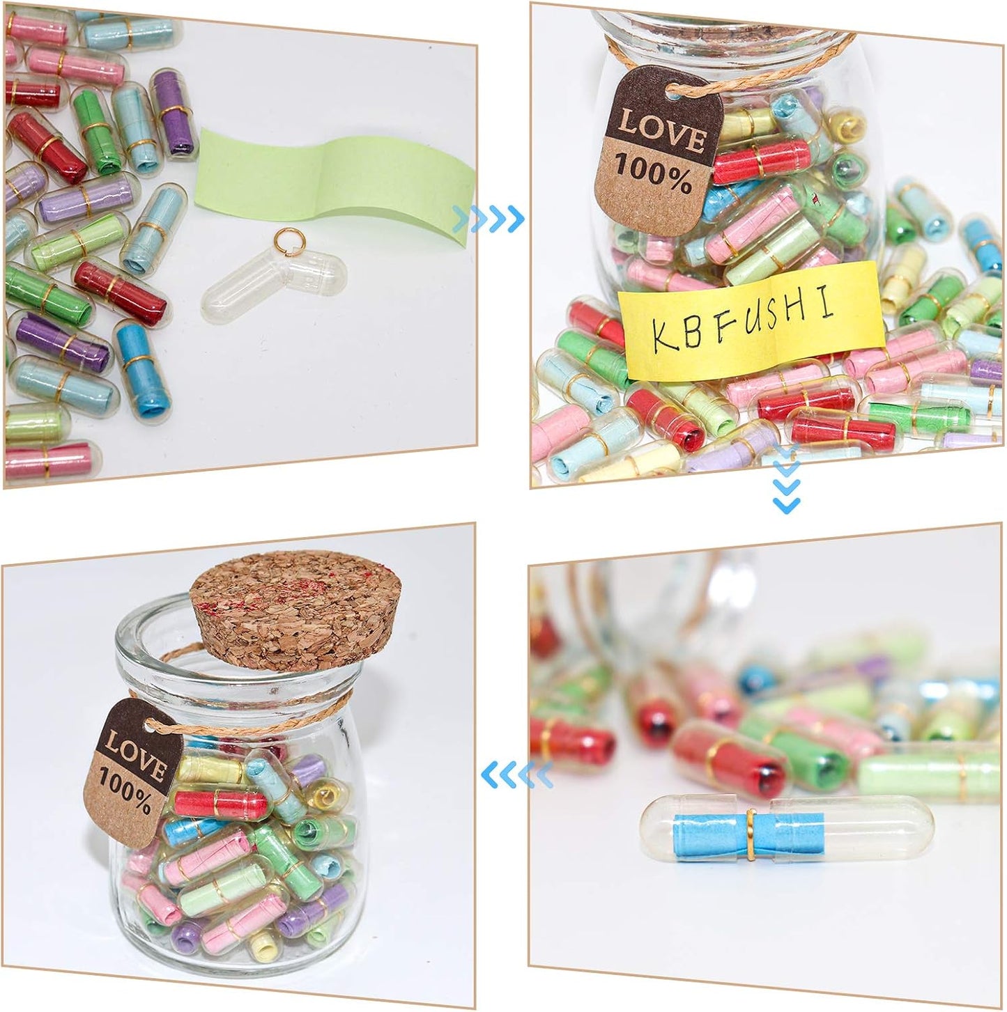 Capsule Letters Message in a Bottle - Cute Things Gifts for Boyfriend/Girlfriend - Love Letter for Anniversary, Birthday,Valentines Day, Mother's Day Gift (Mixed Color 130pcs)