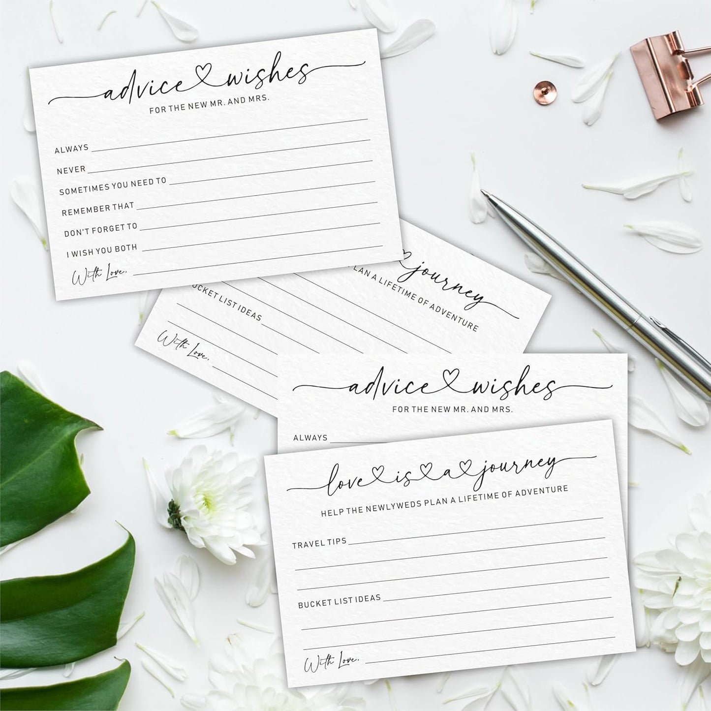 Wedding Advice Cards -Pack Of 30 Wishes For The New Mr & Mrs Wedding,Love Is A Journey Cards - Bride and Groom Newlyweds Bridal Shower Party Decoration,Games(White) - A01