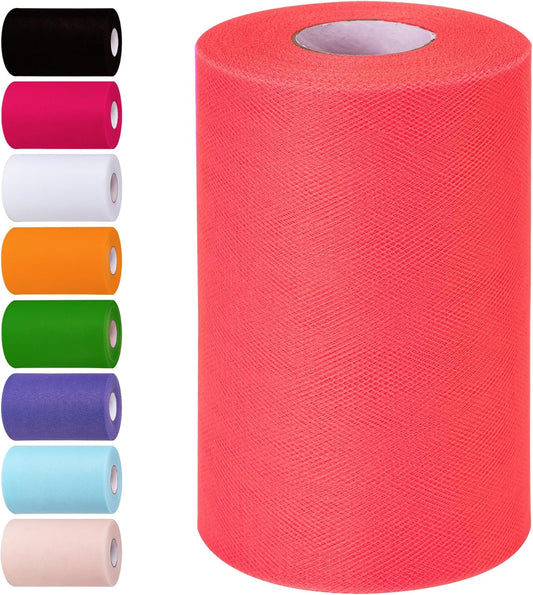 Deep Orange Tulle Fabric Rolls 6 Inch by 100 Yards (300 feet) Tulle Roll Spool Fabric for DIY Tutu Skirt Baby Shower Birthday Party Wedding Decorations Christmas Craft Supplies (Deep Orange)