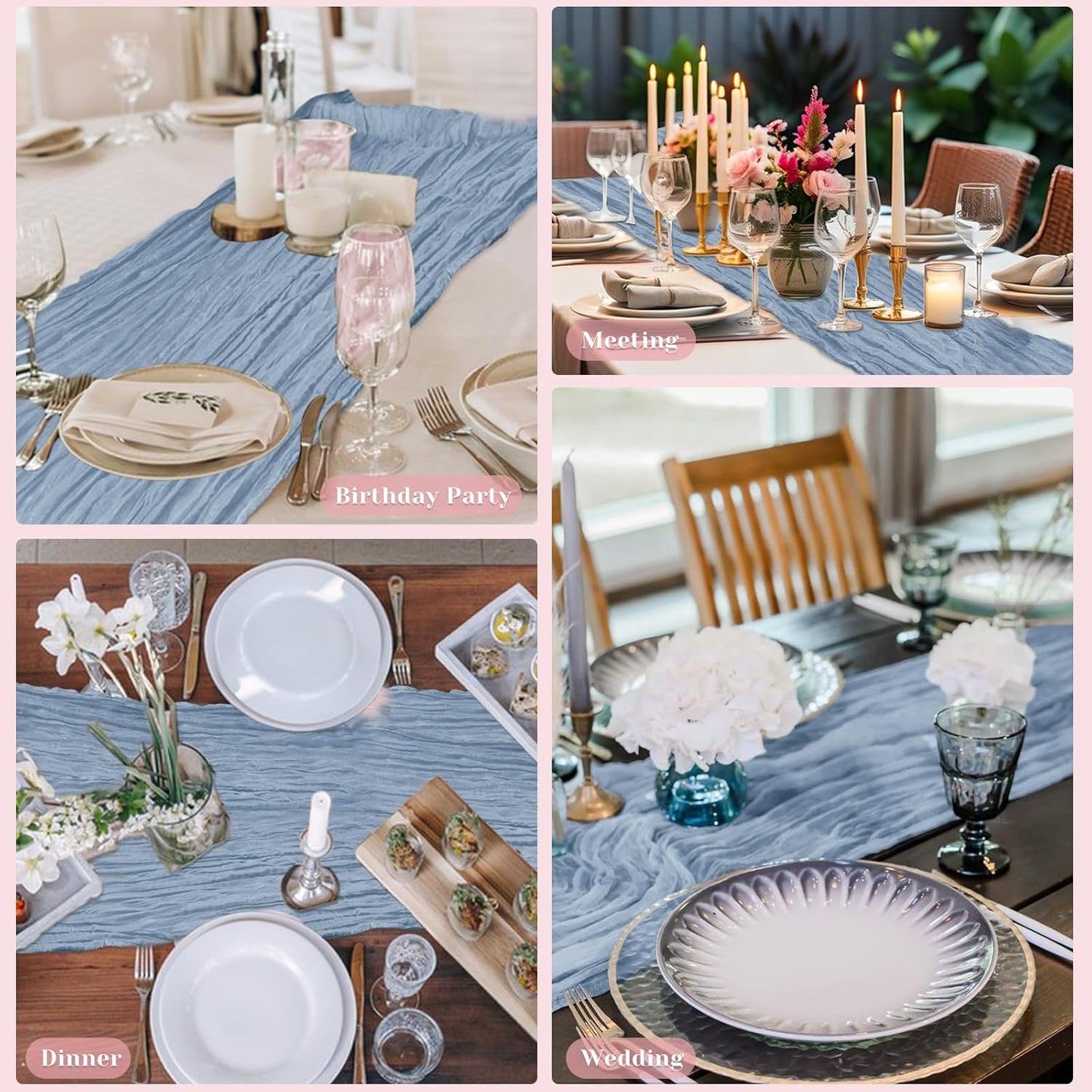 Blue Table Runner, 10Ft 120in Cheesecloth Table Runner, Gauze Rustic Cheese Cloth Table Runners for Wedding, Party, Baby & Bridal Shower, Boho Table Runners for Christmas Thanksgiving Halloween Easter