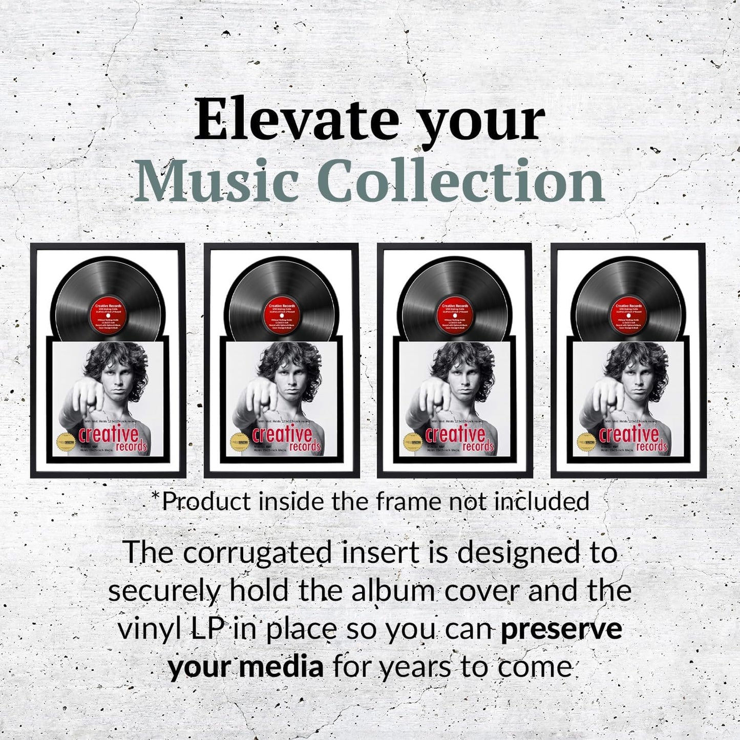 Creative Picture Frames 16" x 24" Jukebox Vinyl Frame Display with Double White-Black Matting, LP Record Album Frame for Wall Decor, White/Black, Pack of 4