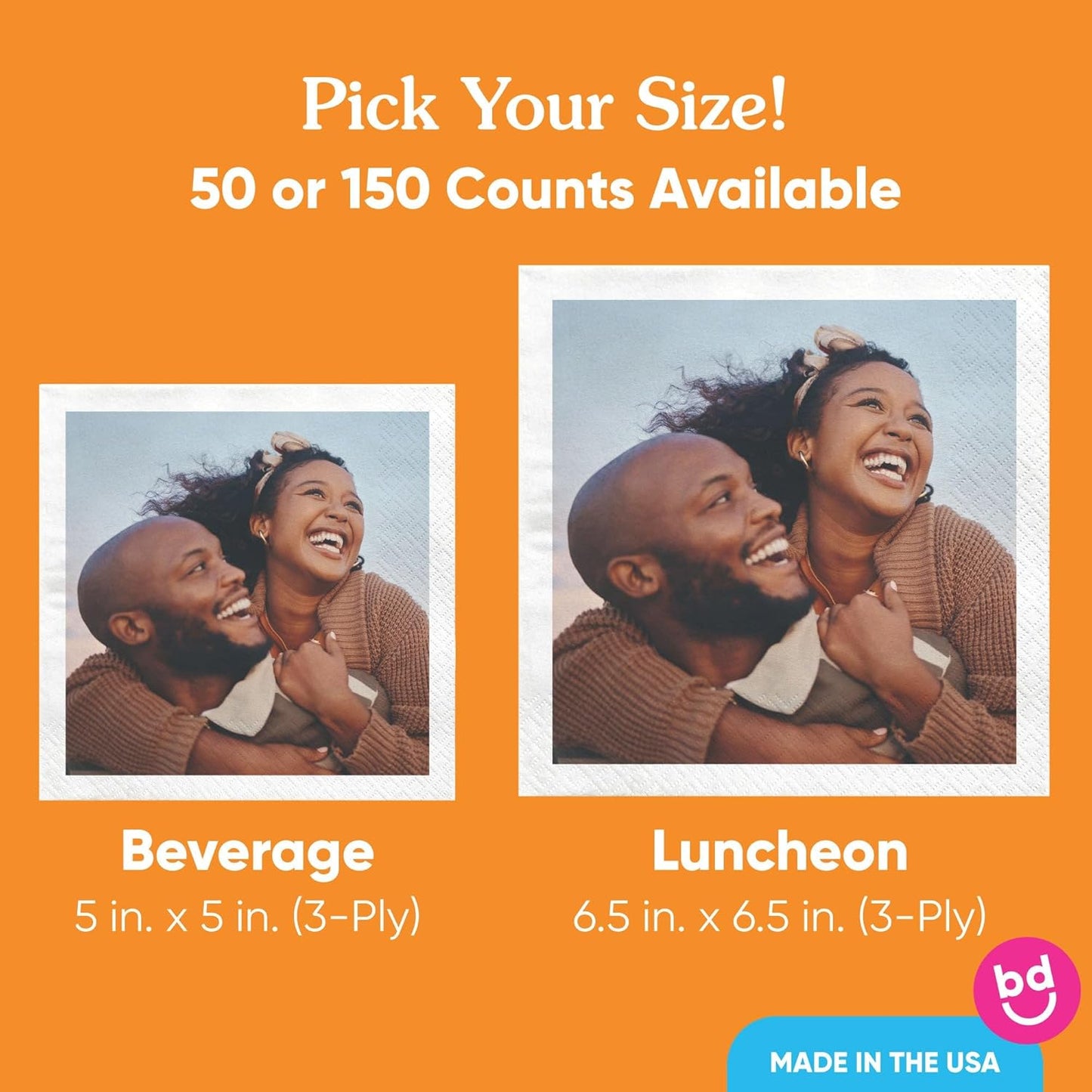 Big Dot of Happiness Custom Photo Party Napkins, Personalized Engagement, Wedding, Graduation, Birthday Decor, White 3-Ply Paper Luncheon Napkins - 50 Count