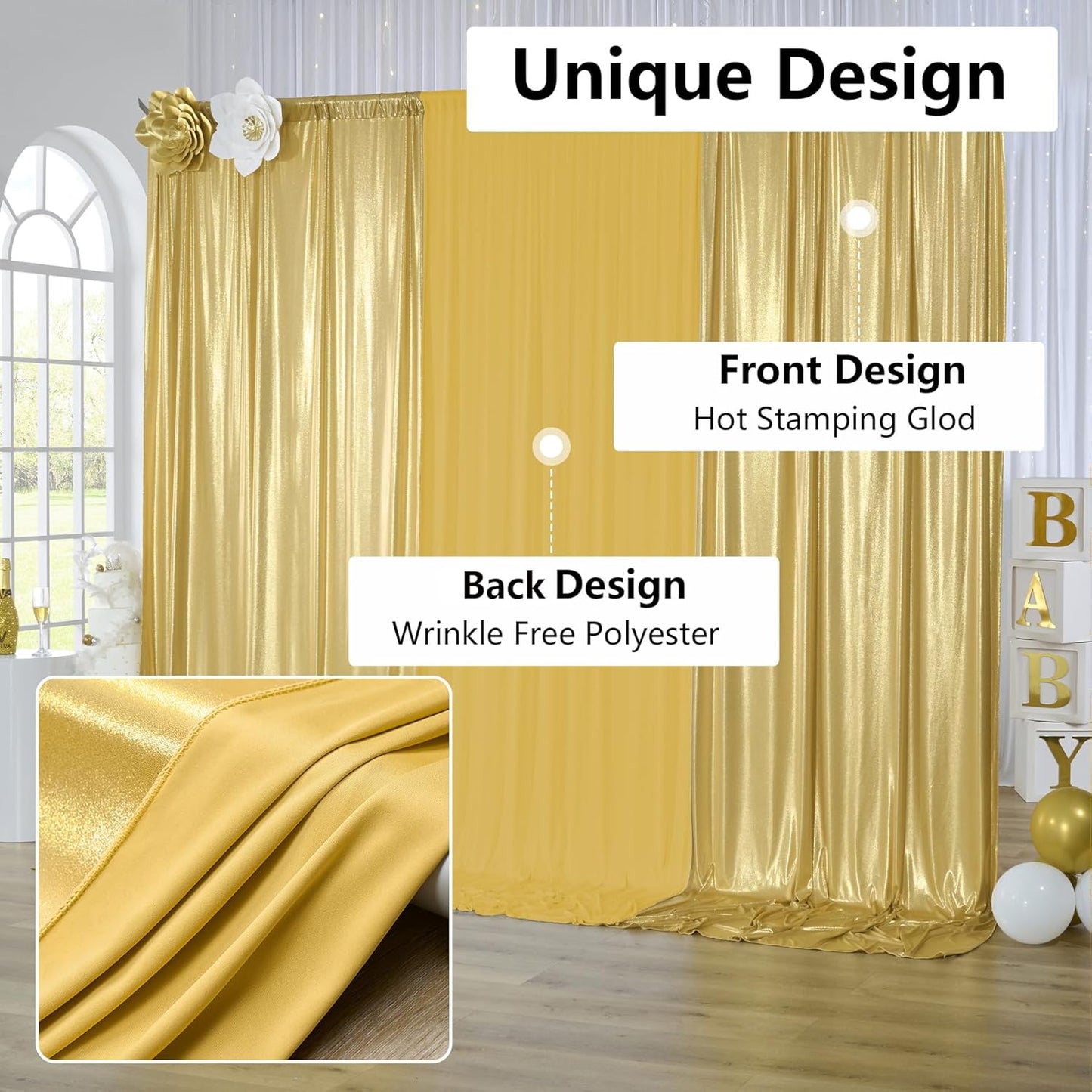10x10 ft Wrinkle Free Gold Sequin Backdrop Curtain for Parties,Thick Not Fall-Off Glitter Wedding Backdrop Drapes,2 Panels 5x10ft Shimmer Photo Back Drop Cloth for Graduation Photography Background
