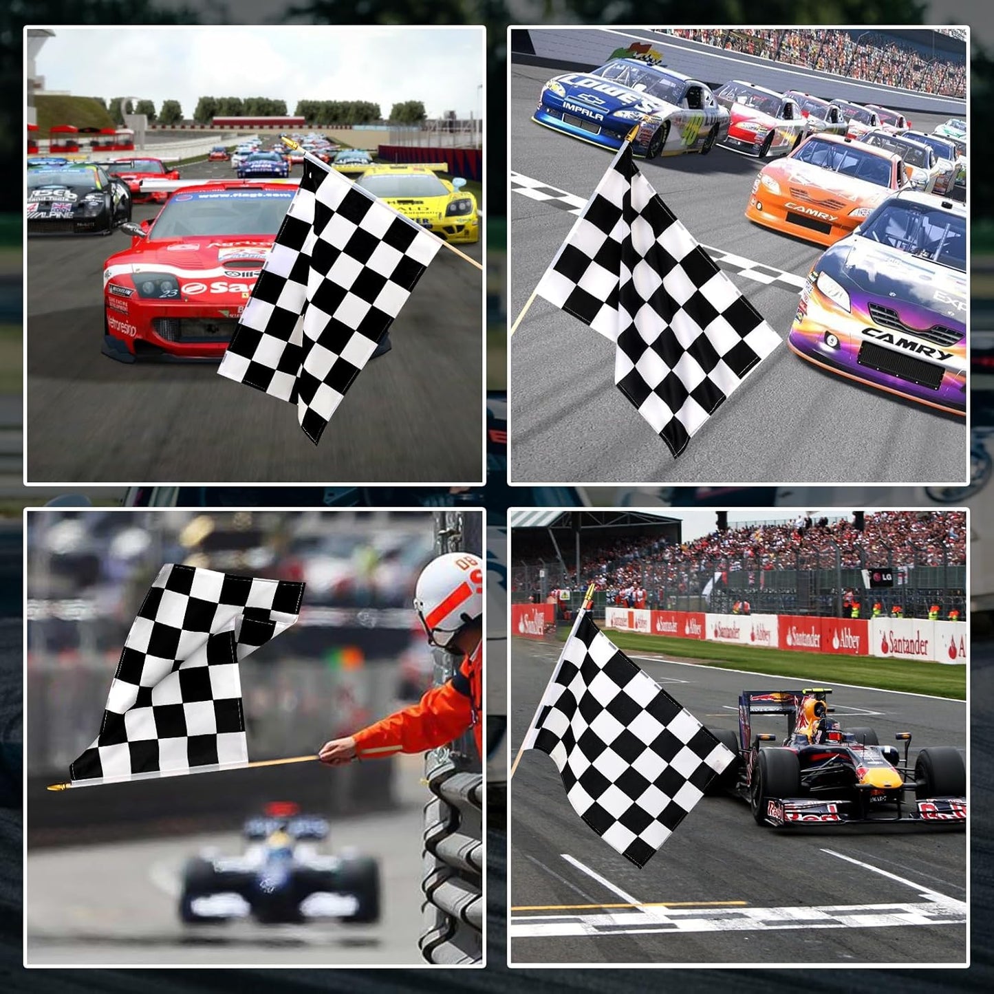 12 Pack Checkered Small Stick Flag 12x18 Inch Black and White Racing Hand Held Race Car Flags Decorations