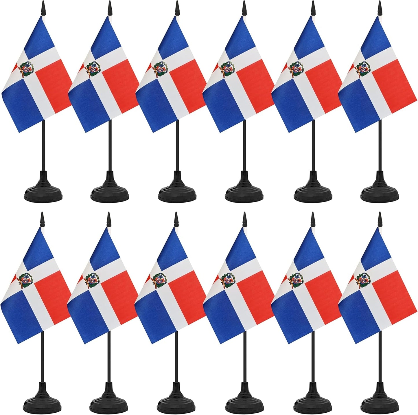 12 Pack Dominica Desk Flag Set, Dominican Table Office Flag, Small Miniature Desktop Flag With Black Pole and Black Base, Classroom, Offices Meeting Desk Decoration (Dominica)