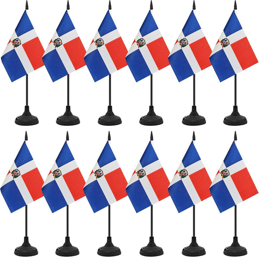 12 Pack Dominica Desk Flag Set, Dominican Table Office Flag, Small Miniature Desktop Flag With Black Pole and Black Base, Classroom, Offices Meeting Desk Decoration (Dominica)