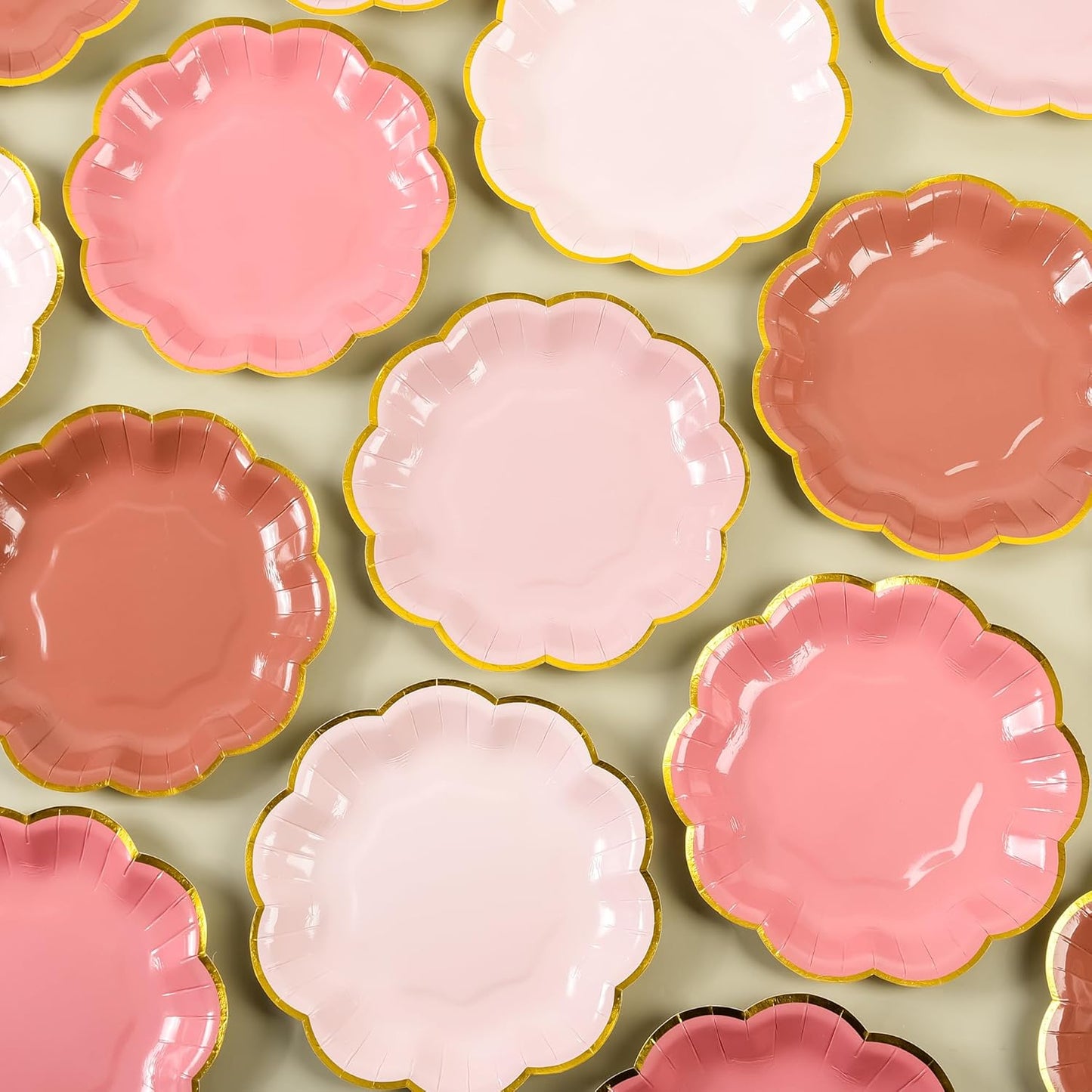 Dusty Pink Gradient Color Dessert Paper Plates, 7 inch Gold Foil Scalloped Edge, Disposable Cake Plates for Tea Party, Birthday, Baby Shower, Wedding Party Supplies (48, Dusty Pink)