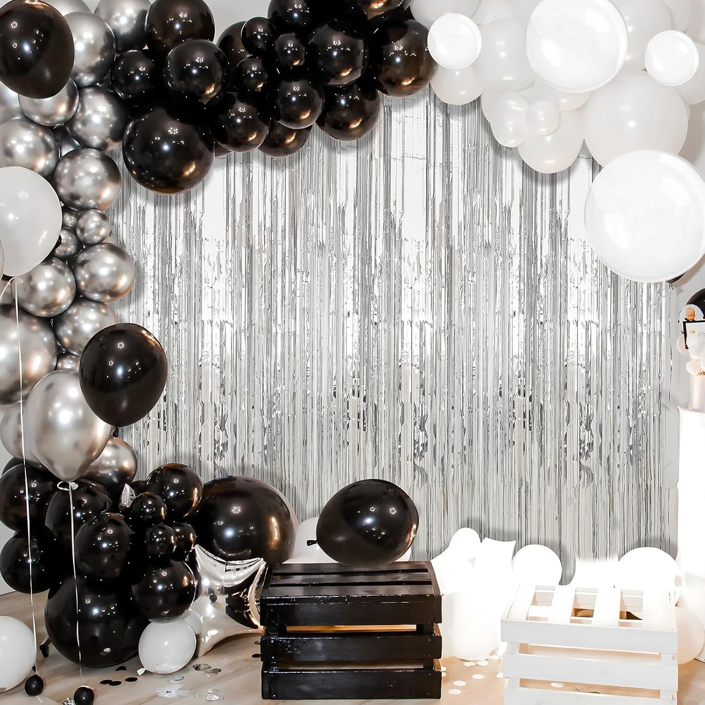 2 Pack Silver Foil Fringe Curtains Streamers Party Decorations 3.3 x 8.2 ft, Tinsel Curtain Fringe Backdrop for Parties, Silver Door Fringe Birthday Streamers, Photo Booth Backdrops, Party Decor