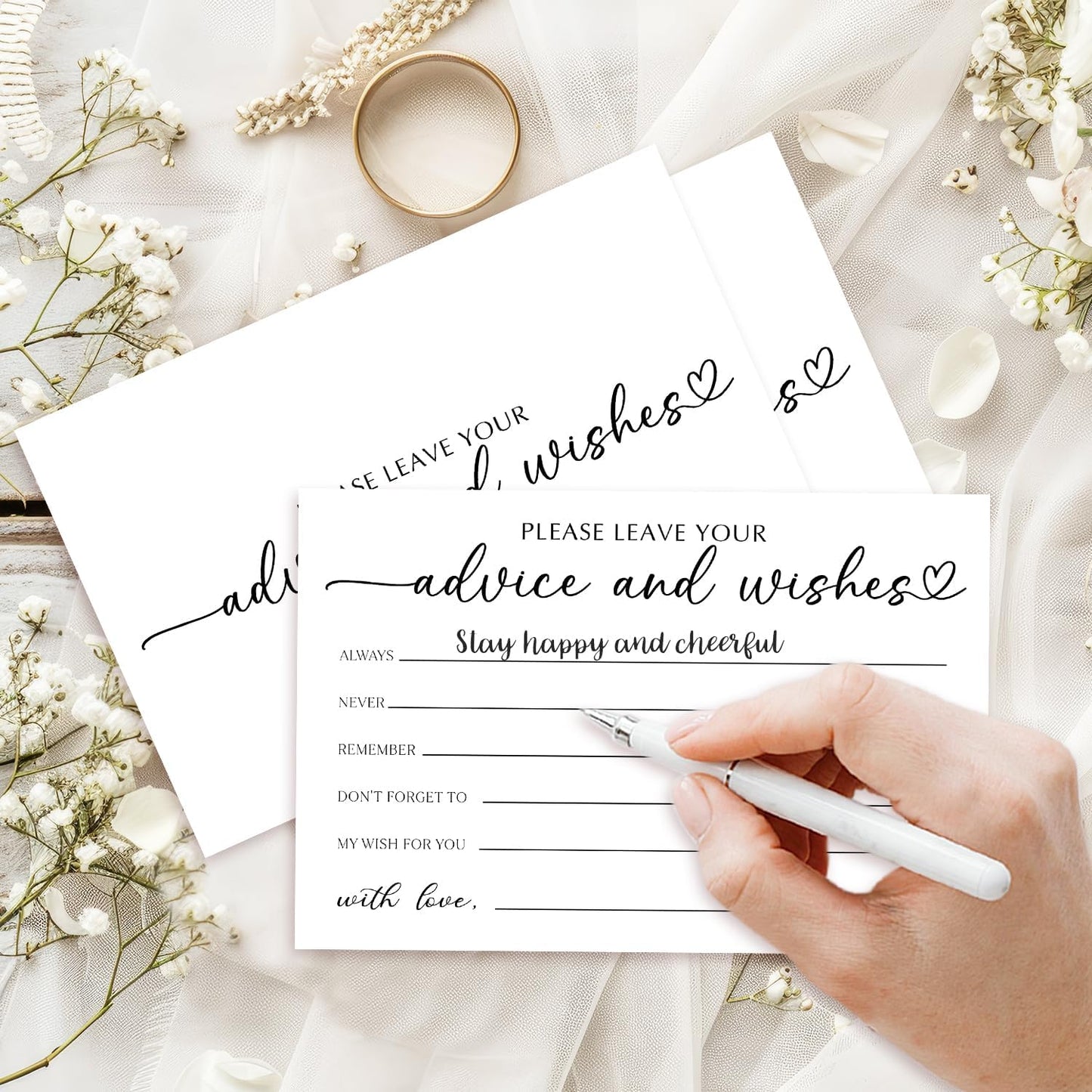 25 Advice and Wishes Cards, Minimalism Fill-In Advice Cards for Bridal Shower Wedding Birthday Party Baby Shower Graduation Party, Well Wishes Card for Mr & Mrs Adults, Party Supplies -02