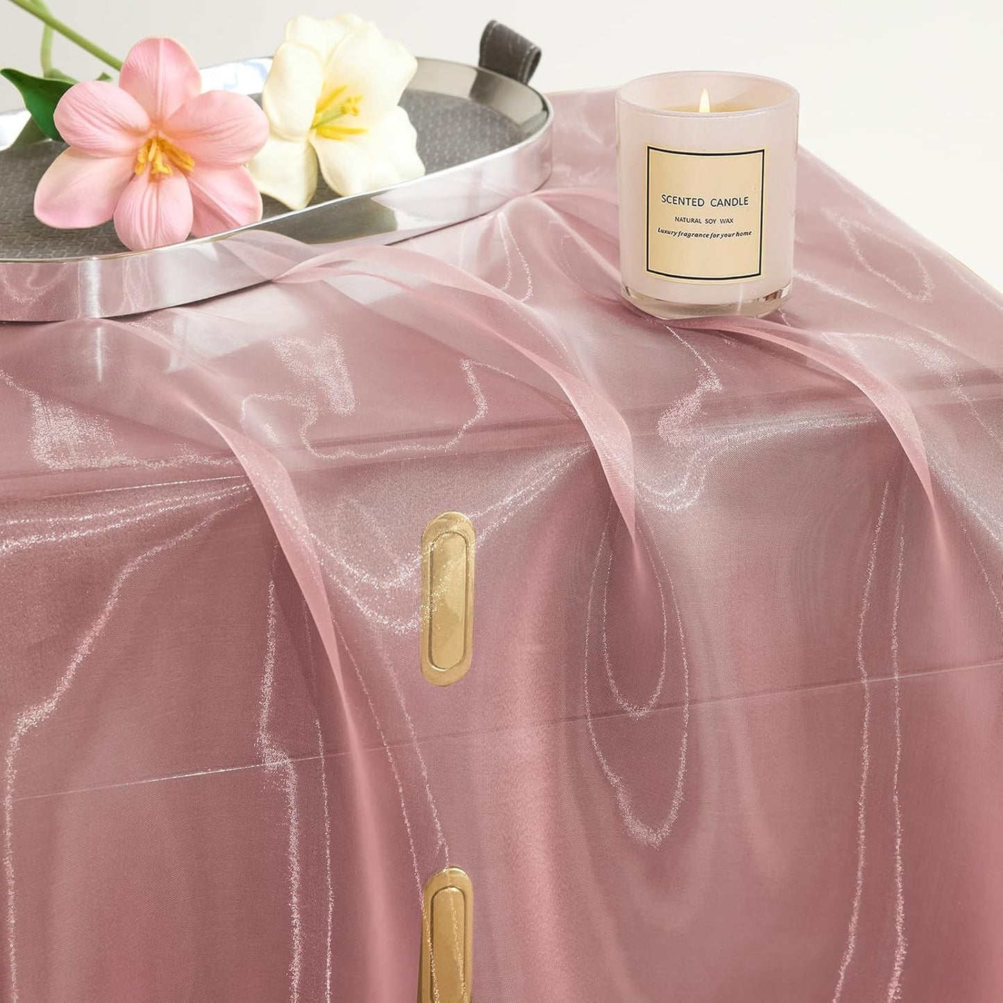 P Pothuiny Sheer Organza Fabric by The Yard, 3 Yards x 60 Inch Wide Bridal Light Pink Organza Tulle Fabric Roll Shiny Gauze Fashion Dress Sewing Craft for Wedding Party Decorations Backdrop