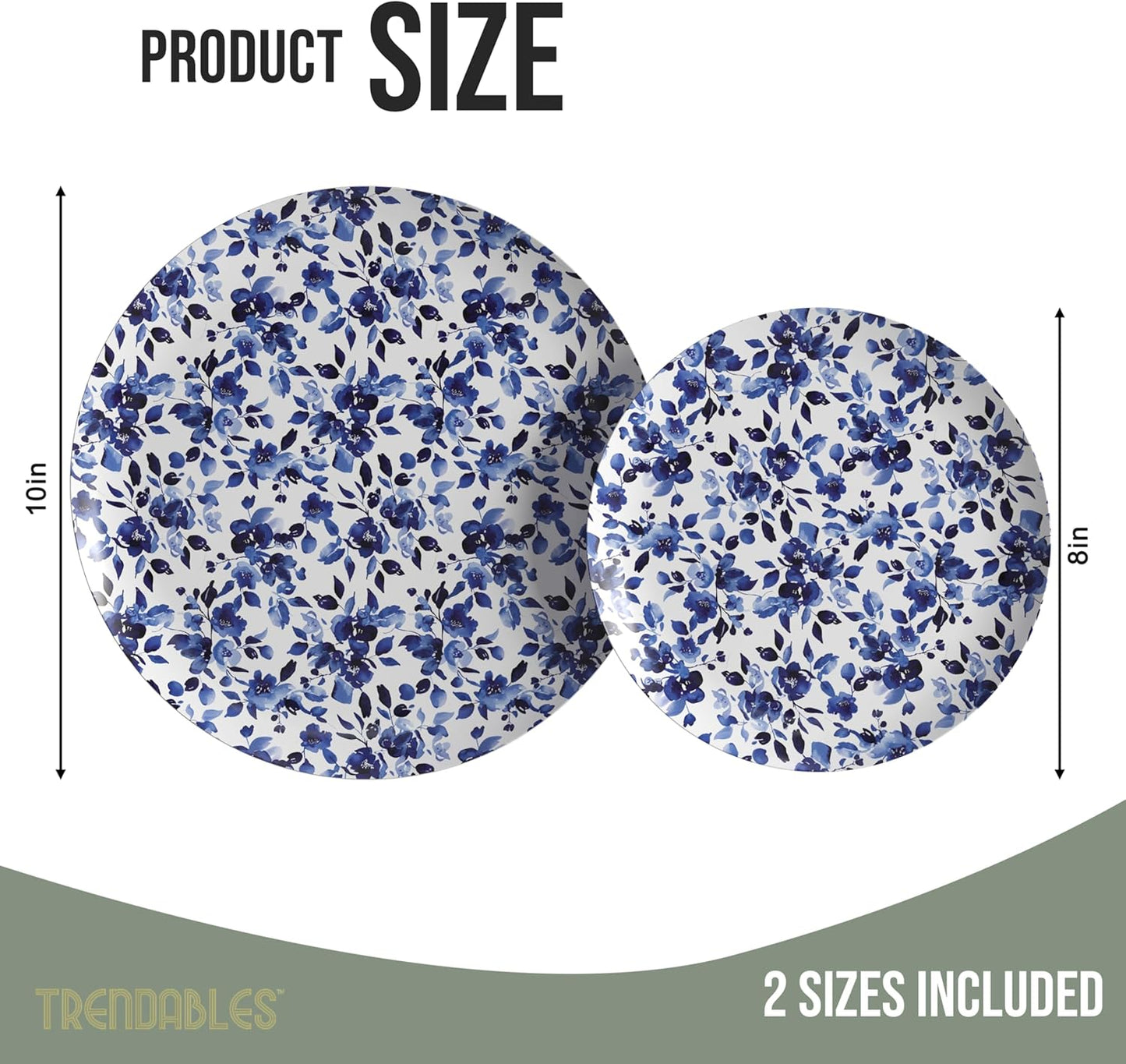 Trendables Heavy Duty Paper Plates Set For 16 Guests - 16 Each Of 8-inch And 10-inch Disposable Plates For Party - Fancy 32 Piece Dinnerware Set For All Occasions | Floral Design, Bluebelle