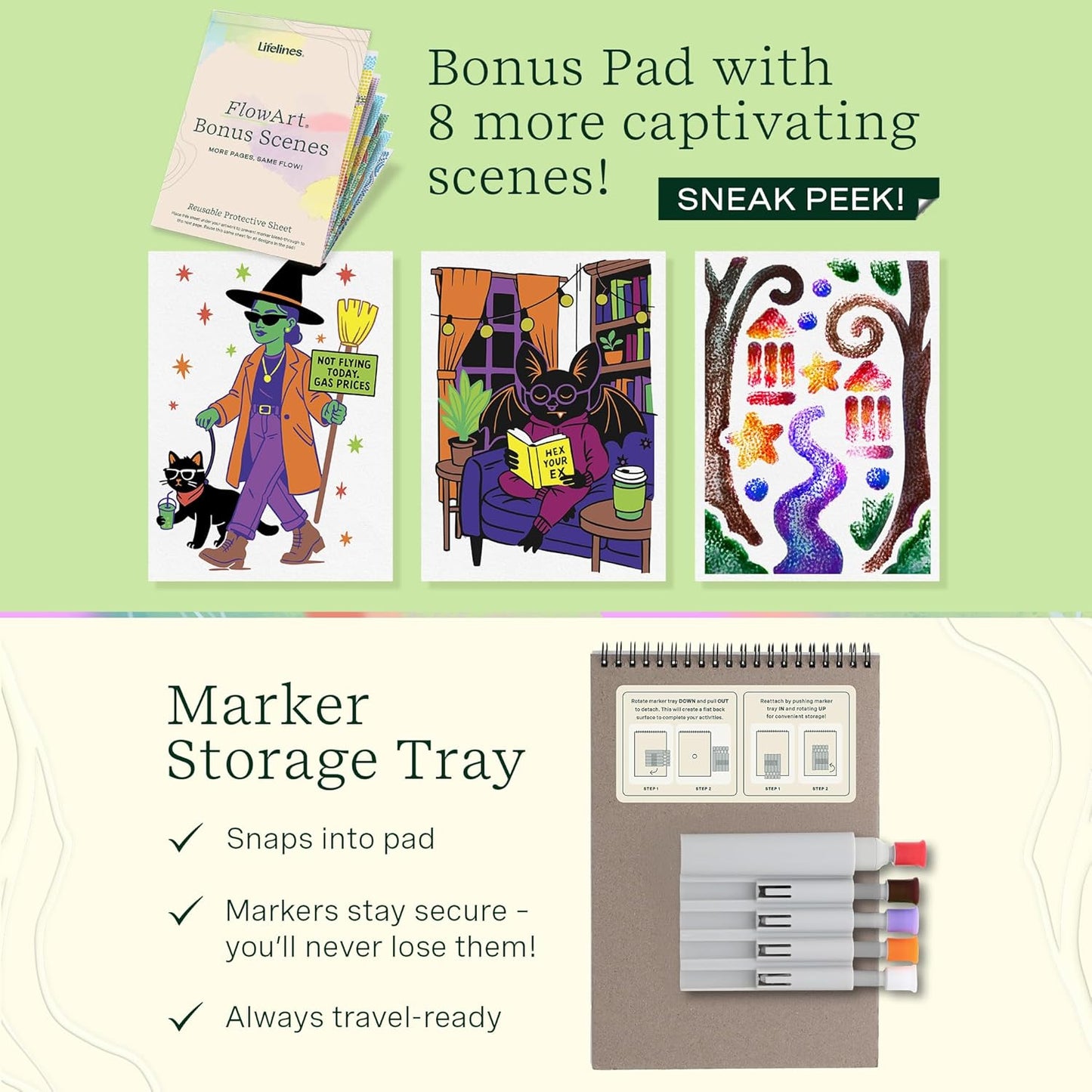 Lifelines FlowArt Activity Pad, 2-Pack Fall Set + Bonus Pad - Guided Art Meditations with Markers - Illuminate & Create and Pogo-Dot - Coloring Books for Teens, Adults & Seniors