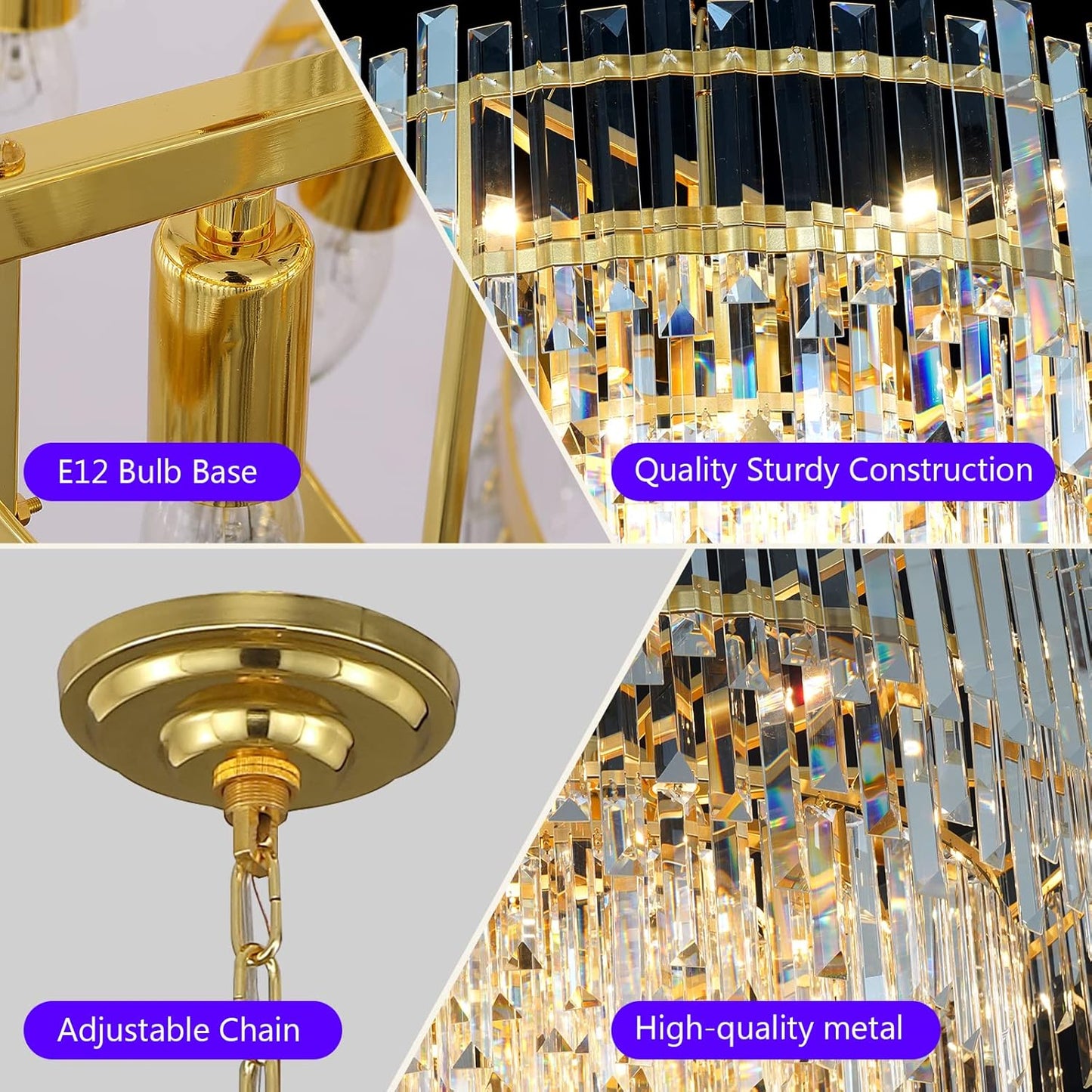 Gold Copper Crystal Chandelier Lighting 31'' for Dining Rooms Bedroom Foyer Entryway Ceiling Hanging Pendant Chandelier Light Fixture Lamp