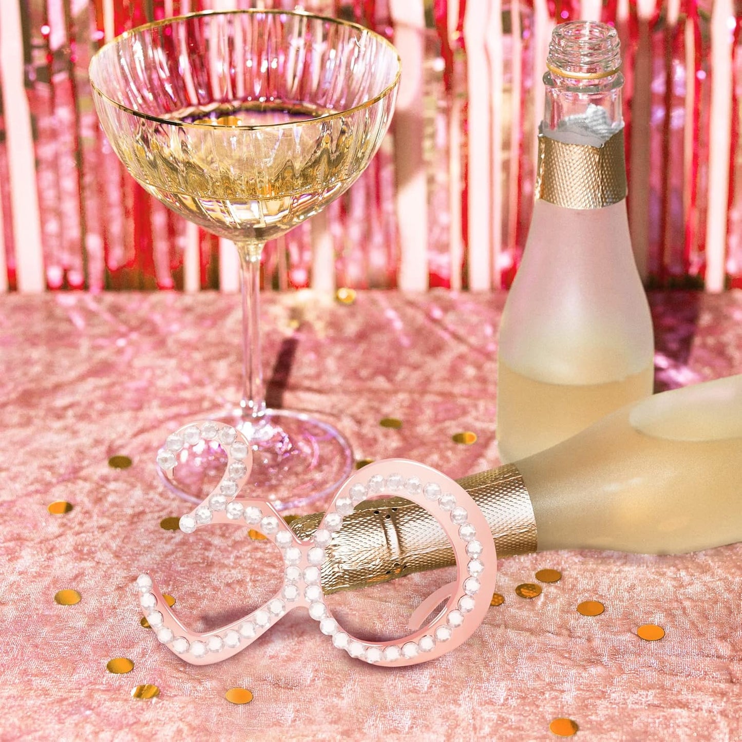 30th Birthday Glasses - 6 Pairs Rose Gold 30 Years Old Glasses with Rhinestones Frame, Funny Plastic Costume Photo Booth Props for 30th Anniversary Party Decorations