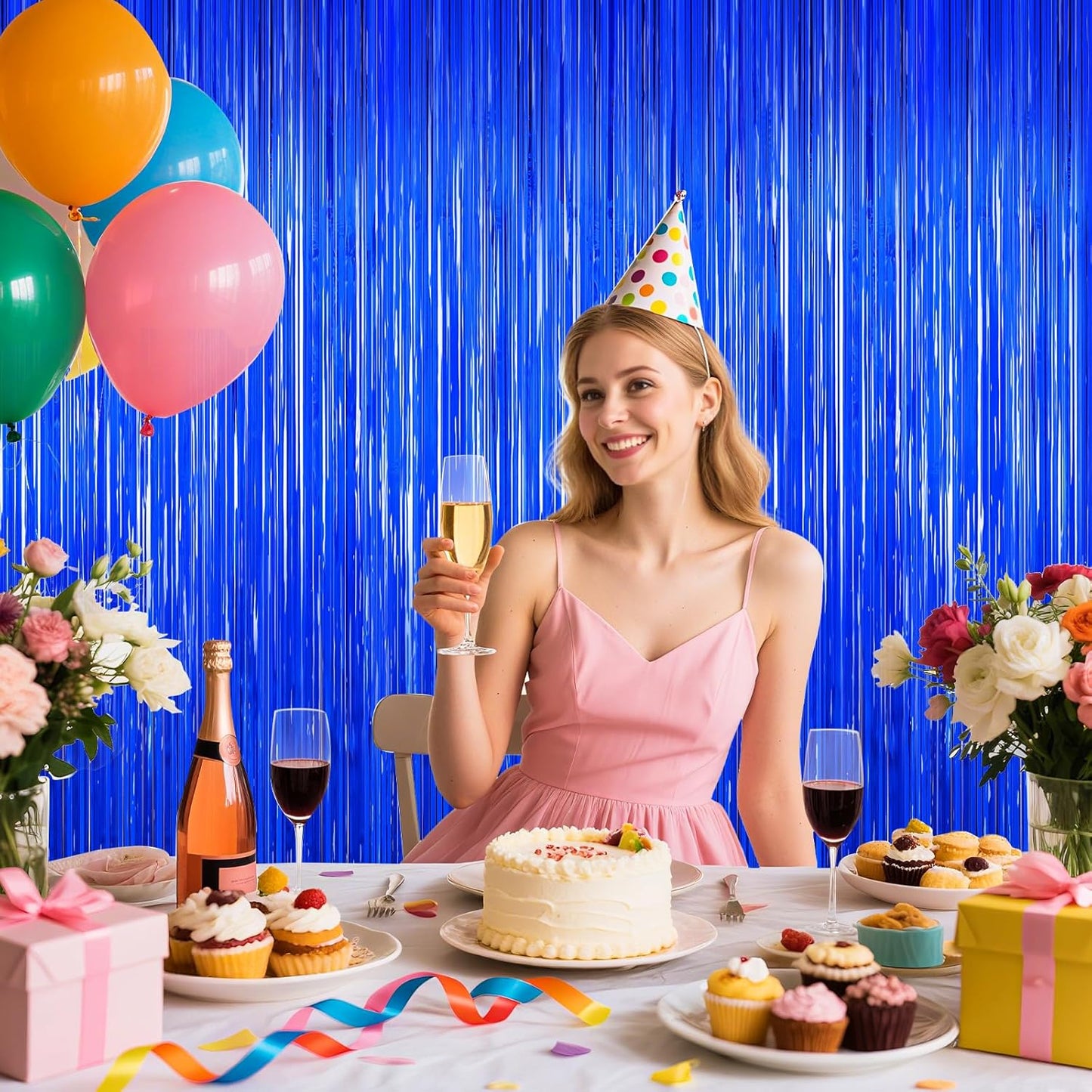 Blue Party Decorations, 2Pack Ocean Party Decor Supplies Blue Party Streamers Birthday Wedding Decorations Tinsel Foil Fringe Curtains Photo Booth Props Celebration Christmas New Year Decorations