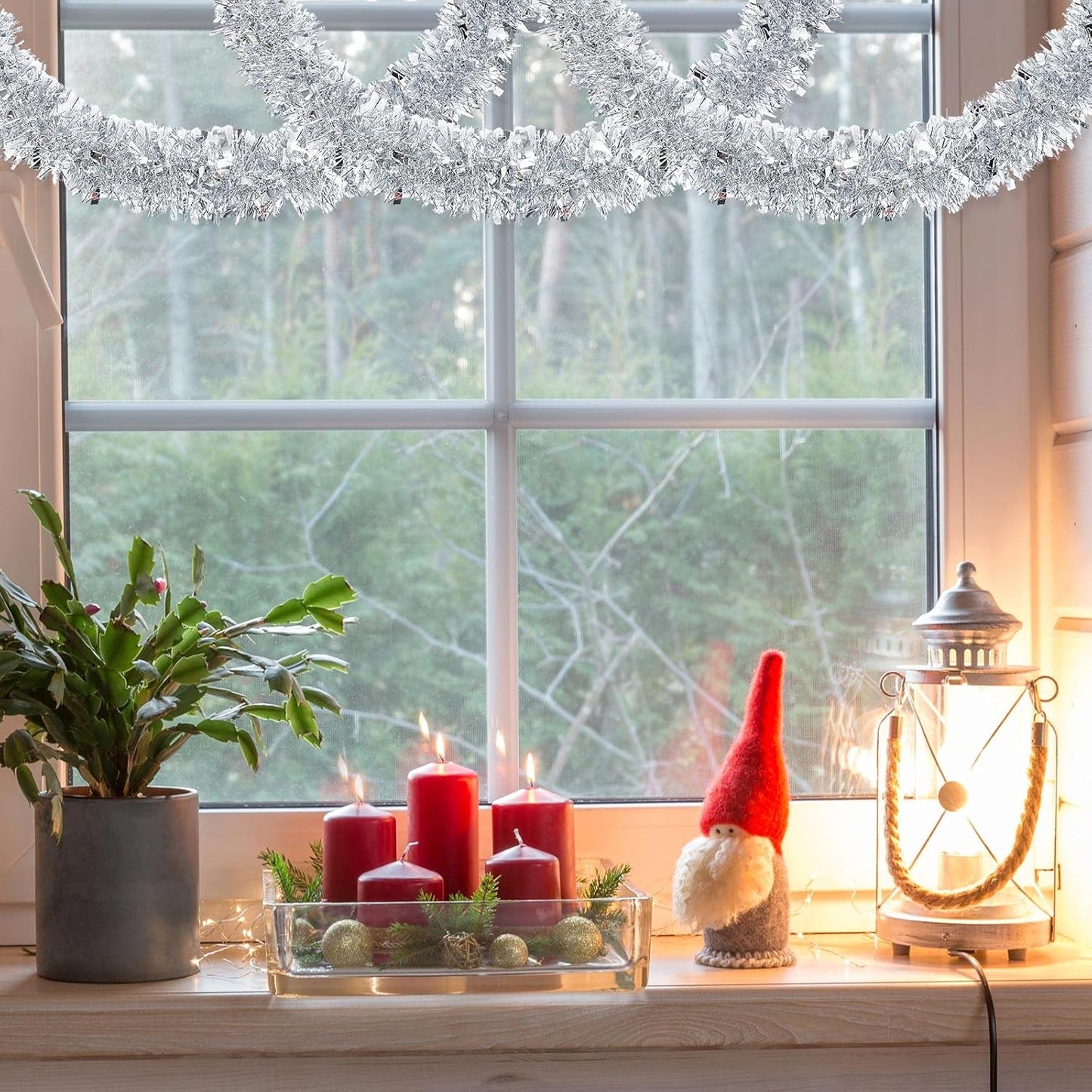 72 Feet Christmas Tinsel Garland Shiny Metallic Tinsel Twist Garland Streamers Ornaments Long Glitter Christmas Tree Hanging Decorations for Party Holiday Wedding Birthday Tree Wall Rail (Silver)