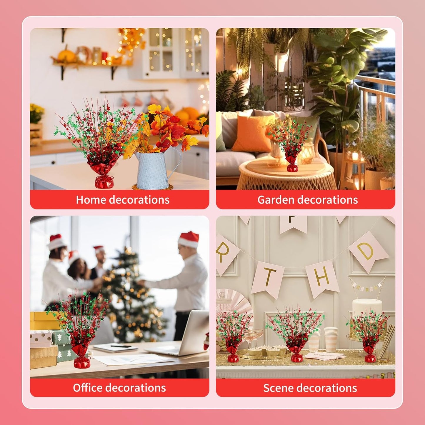 6 Pack Star Table Centerpieces for Party, Birthday Table Decorations for Kids Adults, Party Centerpieces for Tables for Wedding Baby Shower Graduation Holiday Event (Red Green)