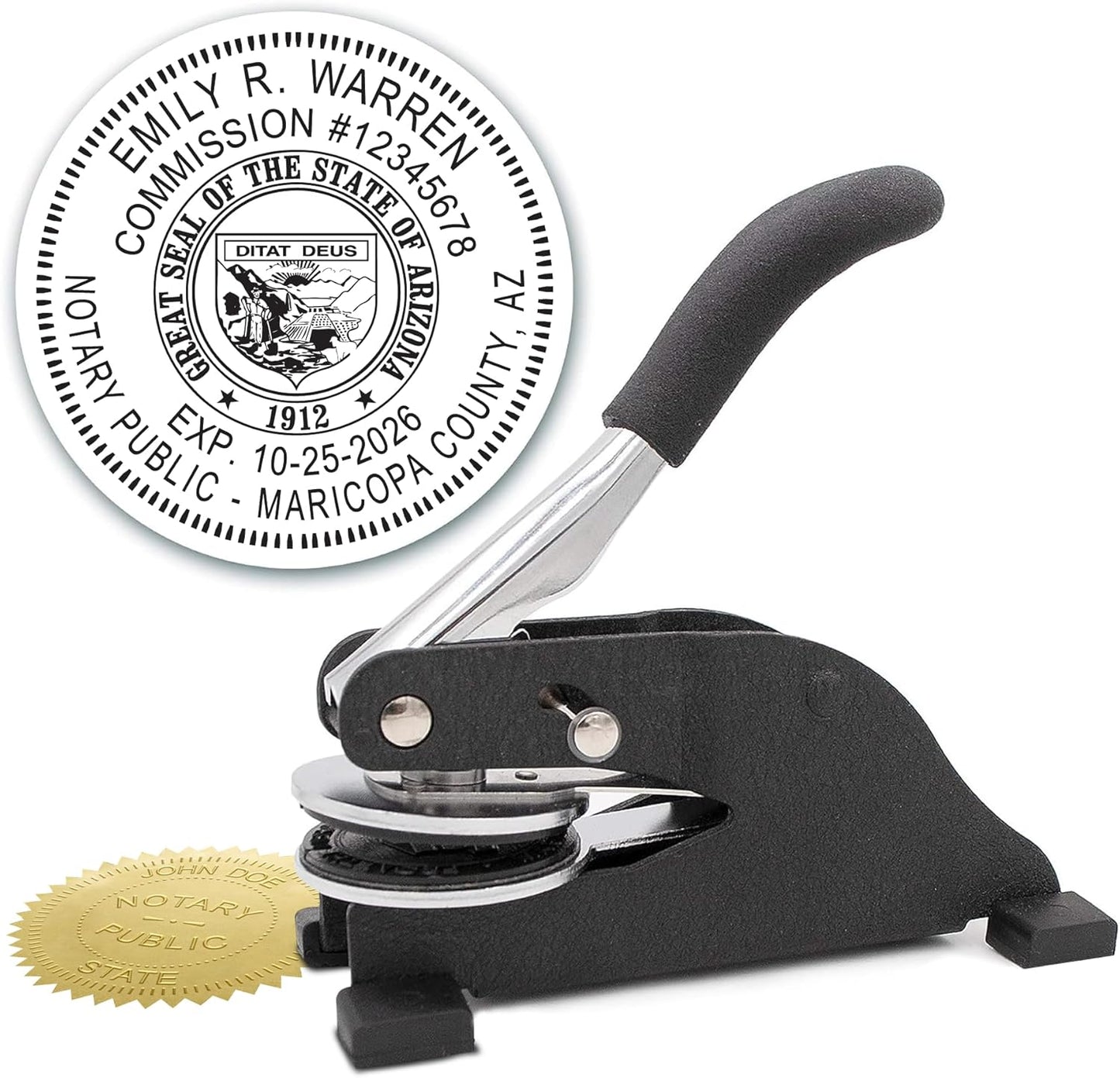 MaxMark Notary Seal Round Desk Embosser for Arizona State - Includes Gold Burst Seal Labels (50 Count)