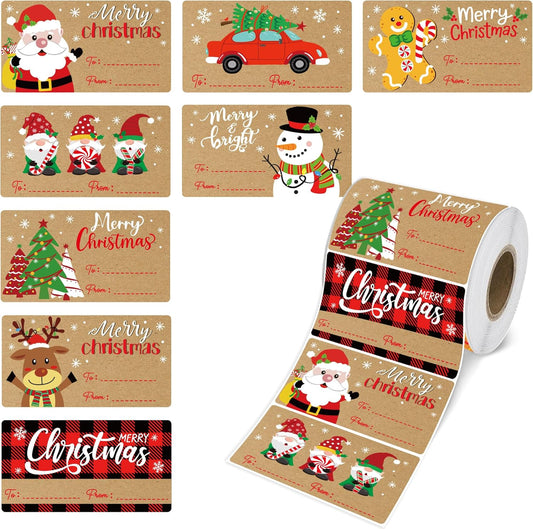 500 PCS Vintage Christmas Gift Tags,Christmas Name Tags Stickers Roll, Self-Adhesive Christmas Labels for Presents Boxes, Gift Bags,Xmas Holiday Wrapping Paper Christmas Decorations