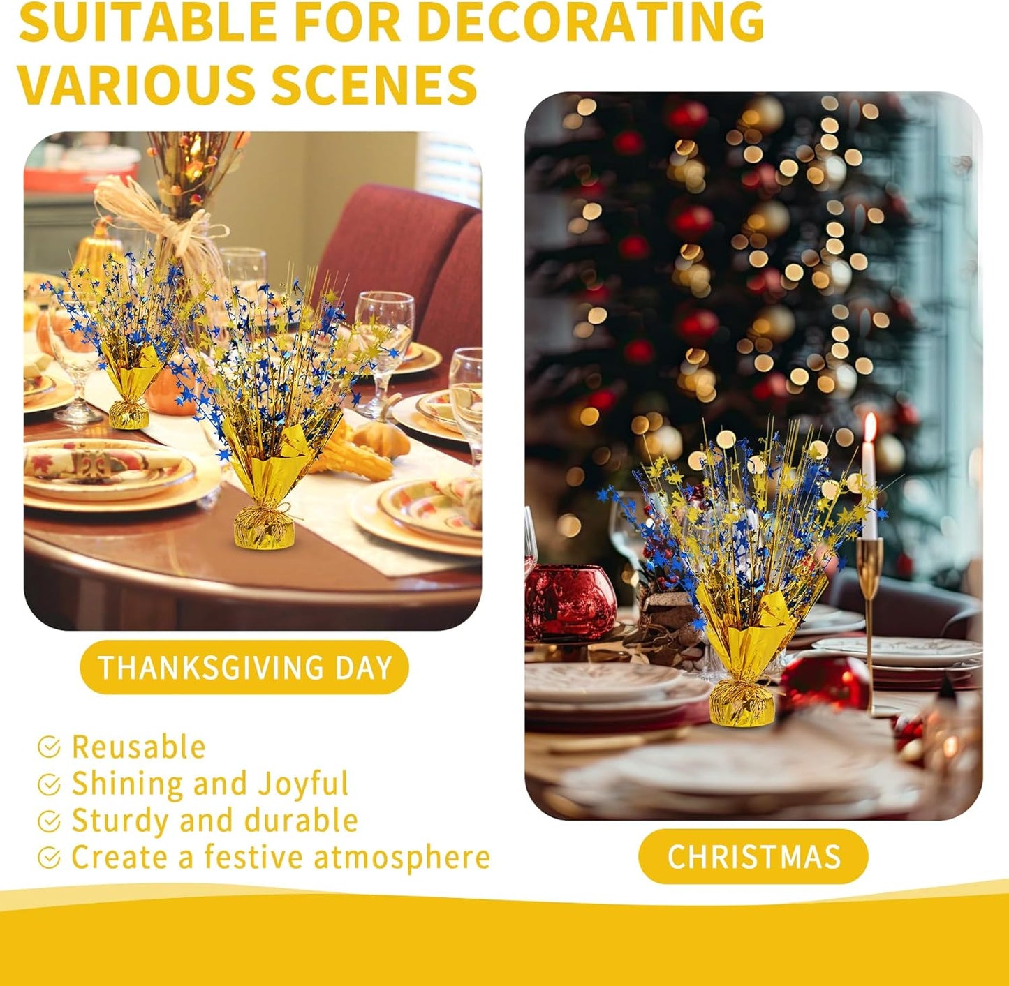 6 Pack Star Table Centerpieces for Party, Birthday Table Decorations for Kids Adults, Party Centerpieces for Tables for Wedding Baby Shower Graduation Holiday Event (Gold NavyBlue)