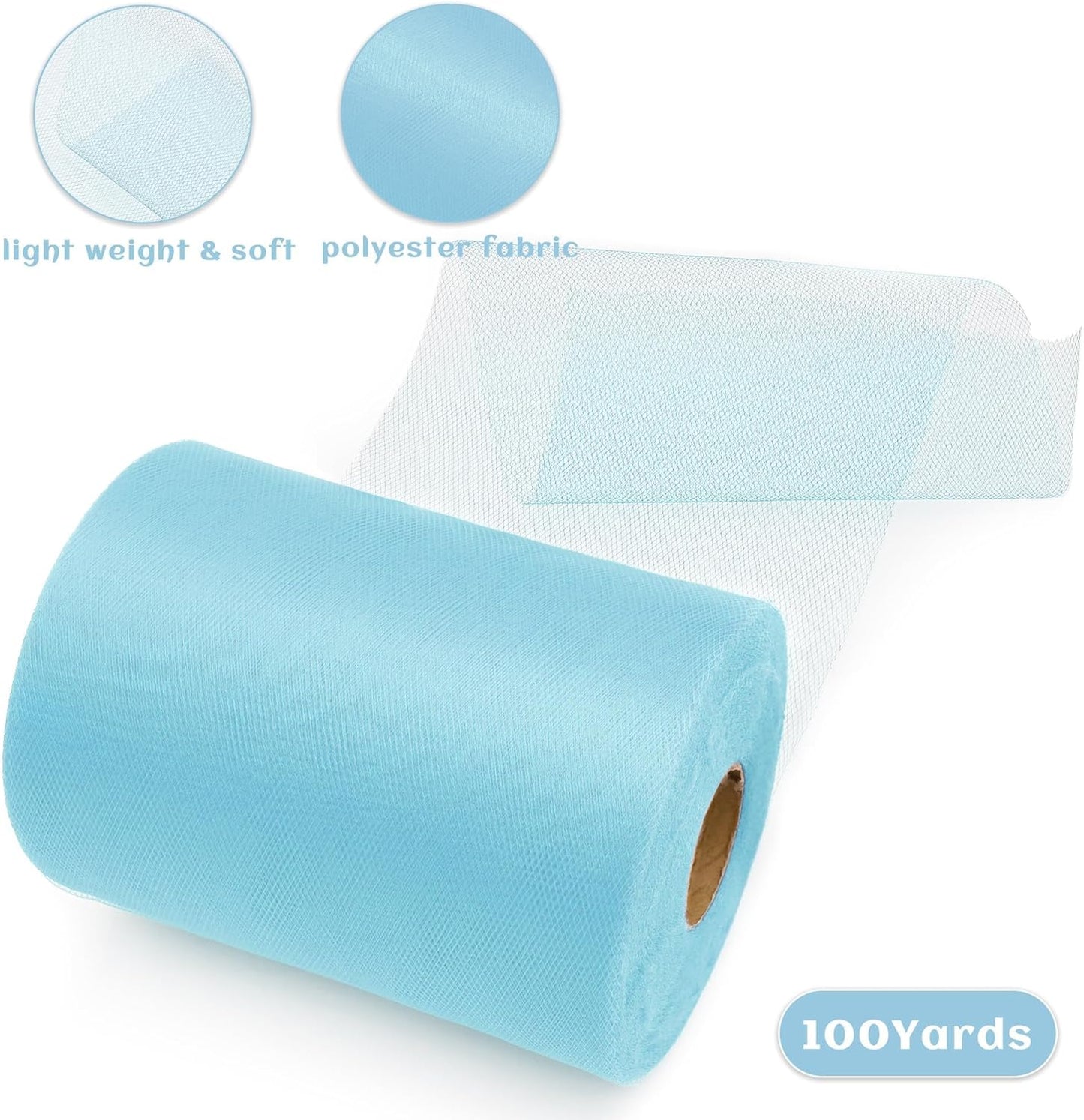 6 Inch × 100 Yards(300 Feet) Tulle Mesh Ribbon Light Blue Tulle Fabric Ribbon Roll Netting Spool for Tutu Skirt DIY Craft Wedding Home Decor Party Gift Wrapping Ornaments