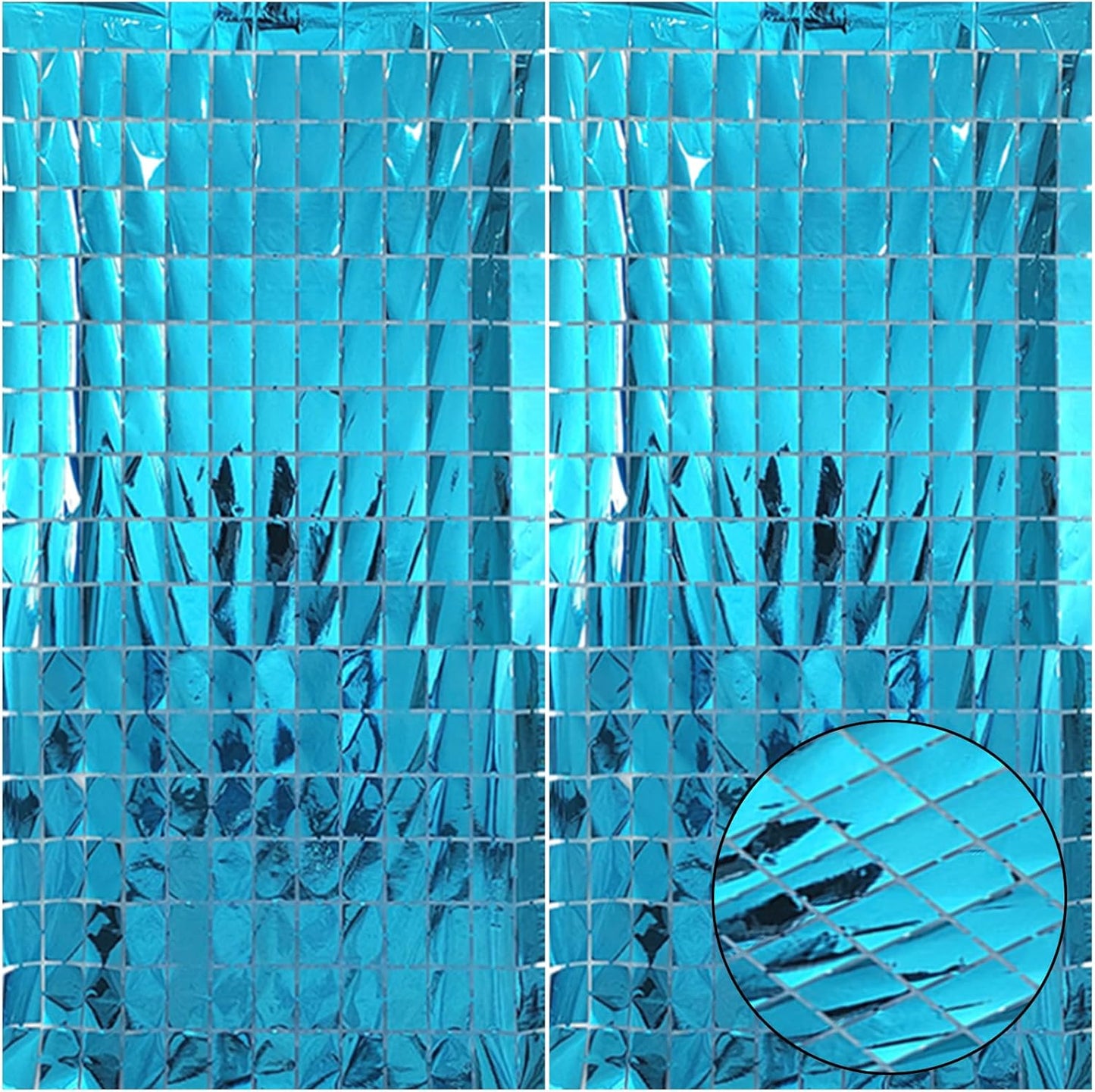 2 Pcs Blue Foil Fringe Square Curtain Backdrop - Blue Streamers Party Decorations, Sequin Square Curtain Photo Wall Backdrop Props for Under The Sea Birthday Ocean Beach Party Decor, 3.3 x 6.6 Ft