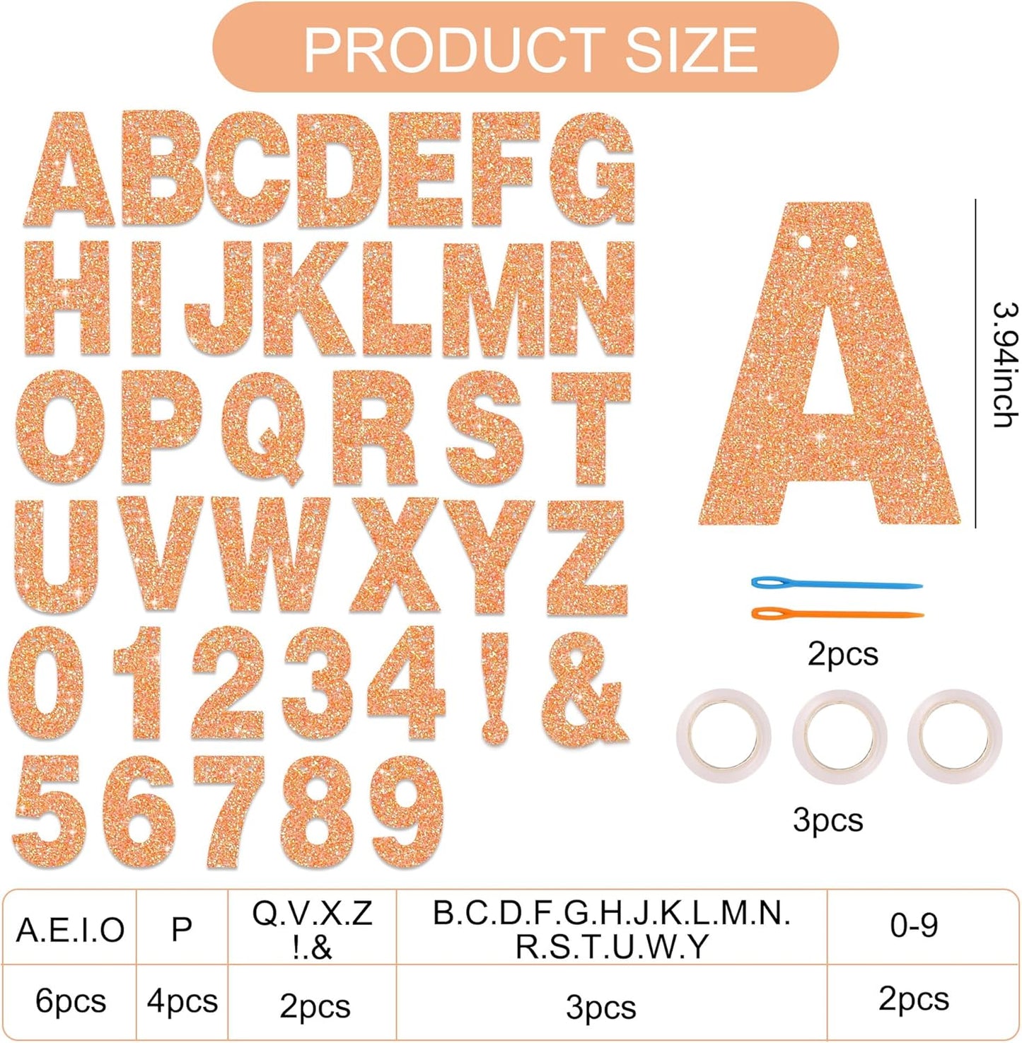 BEISHIDA 116 PCS Glitter Color Orange DIY Letter Banner Kit Make Your Own Banner，Including 111 Letters and Numbers 3 Rope and 6 Threading Device,Customized for Birthday Halloween Wedding Party Decor