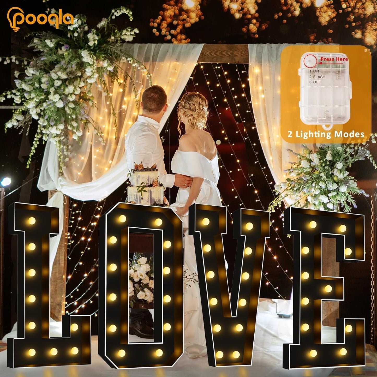 Pooqla 4 FT Marquee Light Up Letters, Black Marquee Letter Lights 4 Feet Tall, Giant Letter Sign Big Mosaic Letters for Balloons Birthday Party Anniversary Wedding Decorations, Warm White Letter R