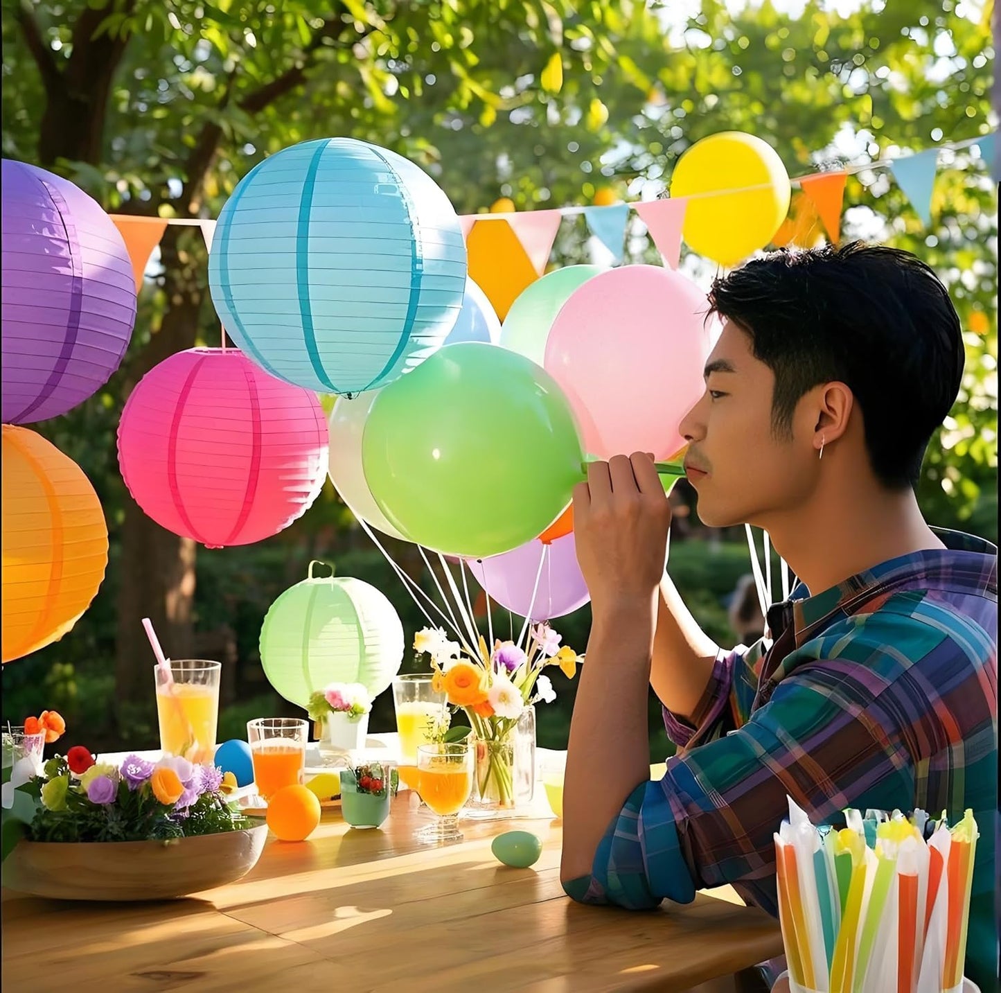 Paper Lanterns Decorative 15pcs Pastel Colorful Theme Party Decorations for Birthday Party Baby Shower Graduation Anniversary Blue Pink Green Purple Yellow Room Hanging Decor