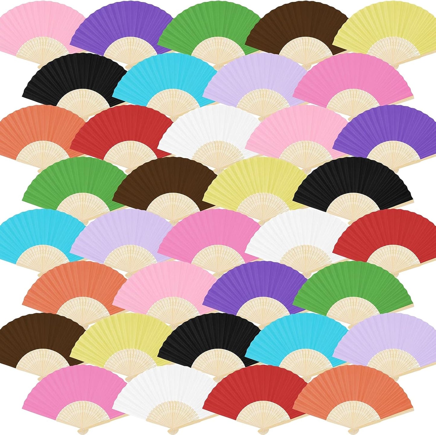 Aneco 36 Pieces Handheld Paper Fans Paper Folding Fans with Bamboos for Wedding Gift, Party, Home, DIY, Multicolor