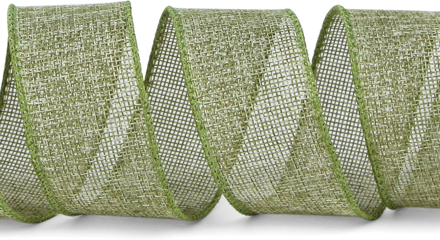 Ribbli Spring Moss/Sage Green Burlap Wired Ribbon,1-1/2 Inch x 10 Yard, Wired Edge Ribbon for Big Bow,Wreath,Tree Decoration,Outdoor Decoration