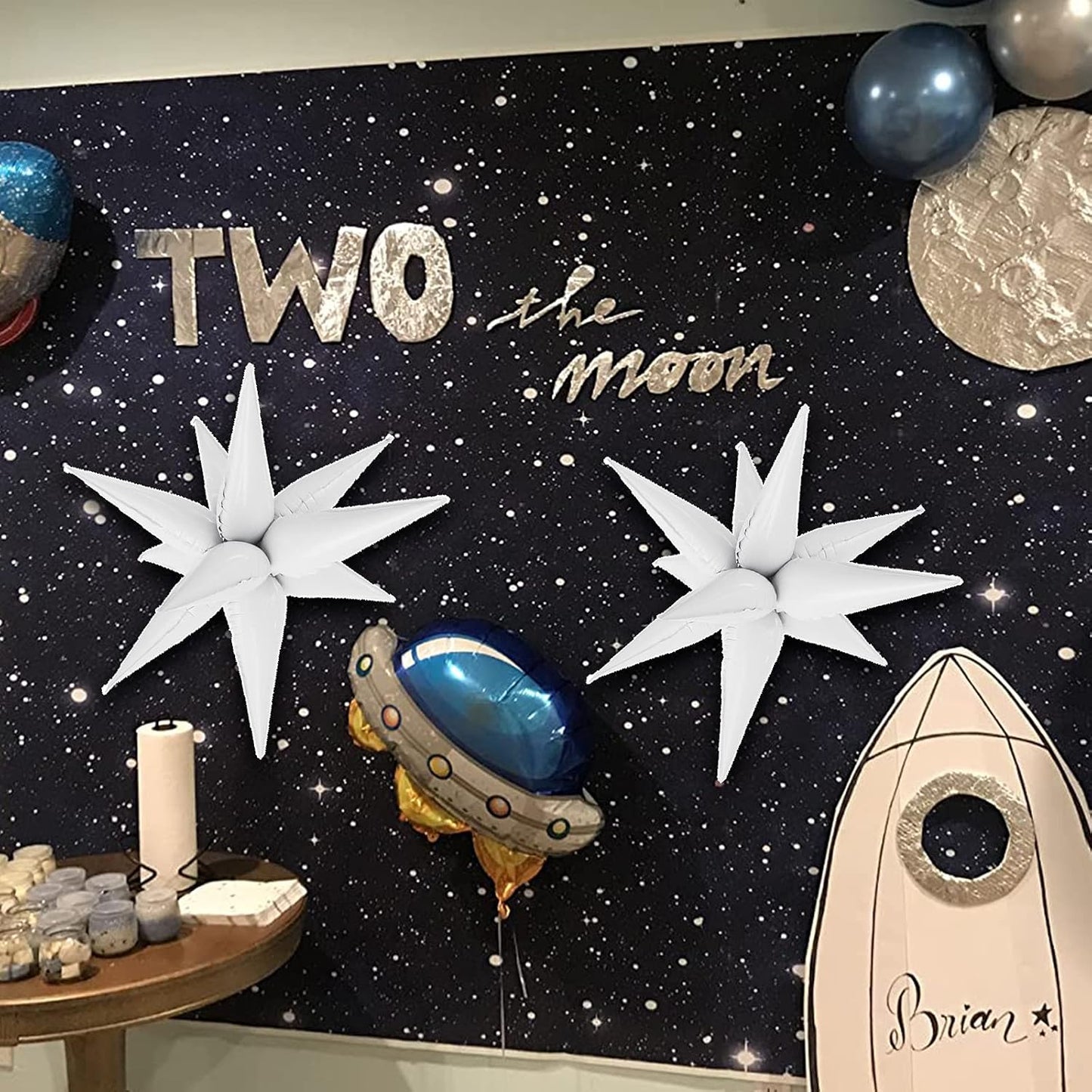 Tellpet Star Balloons Starburst Spike Shaped Balloon, 2pcs Large, White