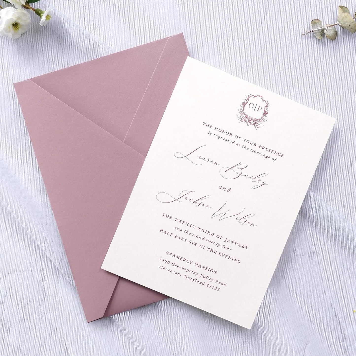 PONATIA 50 PCS/Pack A7 Envelopes, 5.25 x 7.48'' Matte Dusty Rose Envelope, Perfect 5x7 envelopes For Wedding Invitation Cards, Christmas Gift Cards Envelopes, Acrylic Invitations, Photos