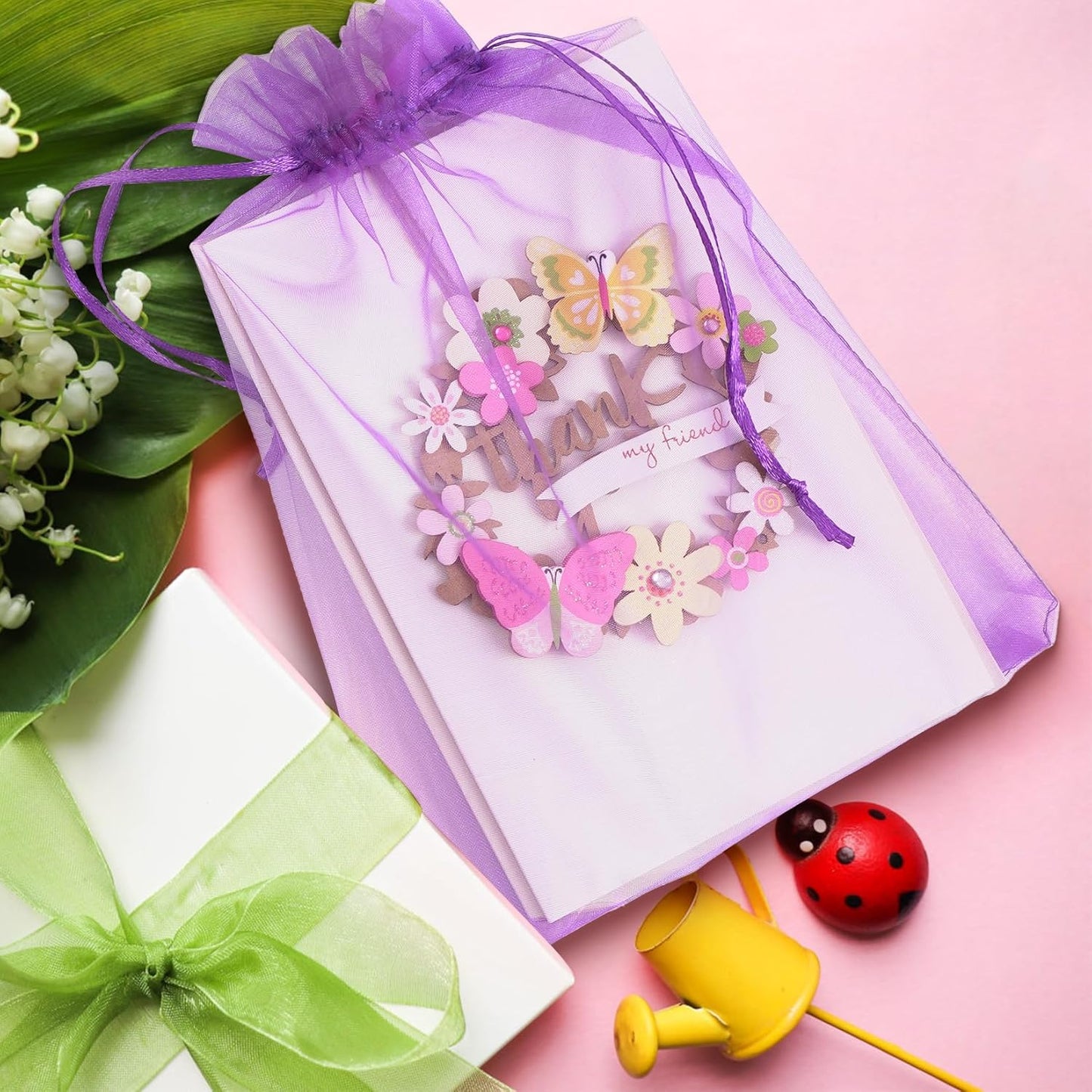 ANZNKU 50 Pack Premium Sheer Organza Bags 6x9 inches, Mesh Bags Drawstring for Halloween, Organza Gift Bag, Favor Bag Drawstring Gift Pouch for Party, Wedding, Festival(Purple)