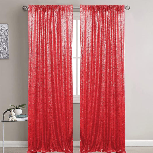 Red Sequin Backdrop Curtains 2 Panels 4FTx8FT Glitter Red Photo Backdrop Drapes Party Wedding Baby Shower Curtain Sparkle Photography Background