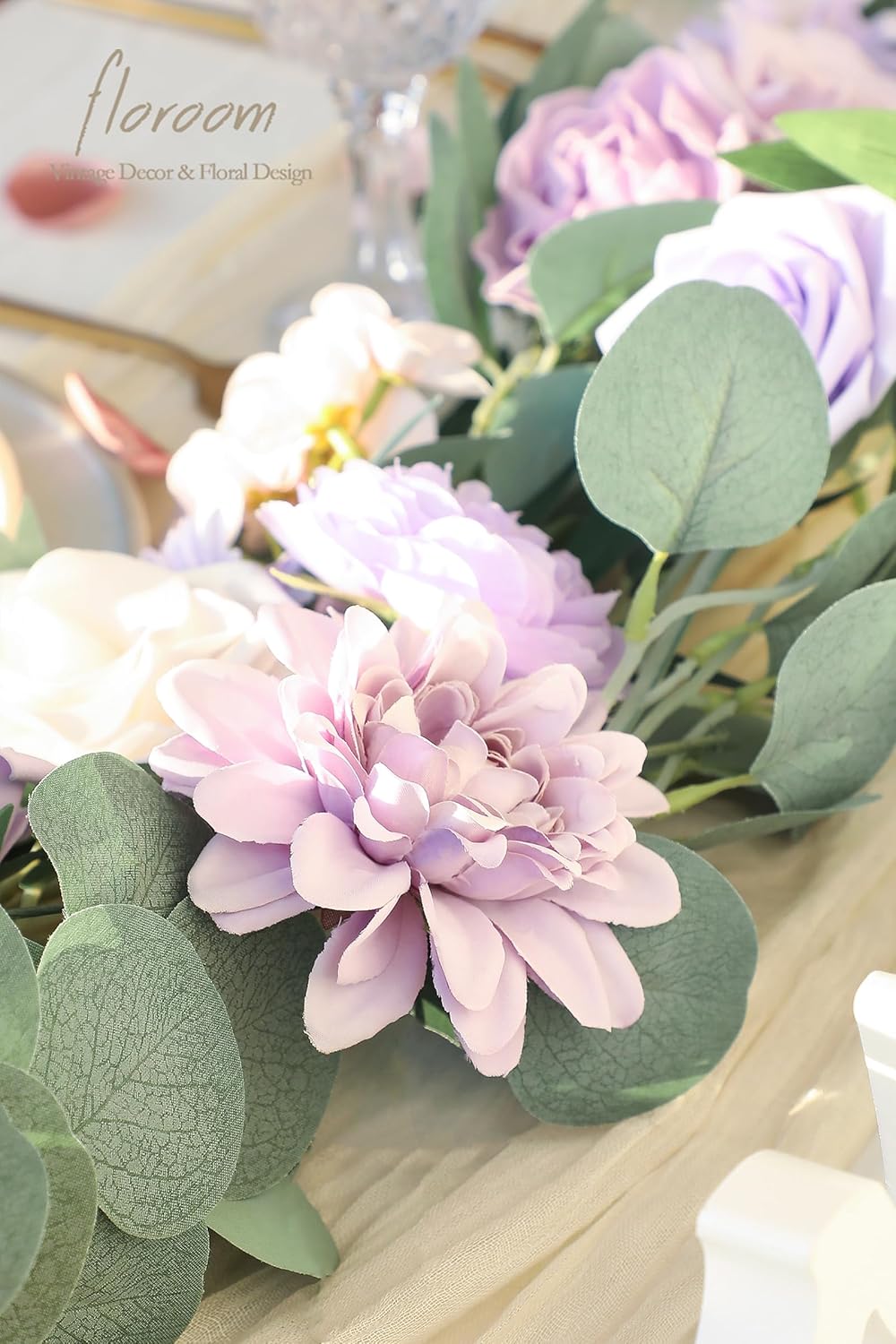 Floroom Lavender Violet Lilac Artificial Flowers Fake Roses Peonies Dahlias Greenery Combo Box Set for DIY Purple Wedding Bouquets Bridal Shower Centerpieces Floral Arrangements Party Table Decoration