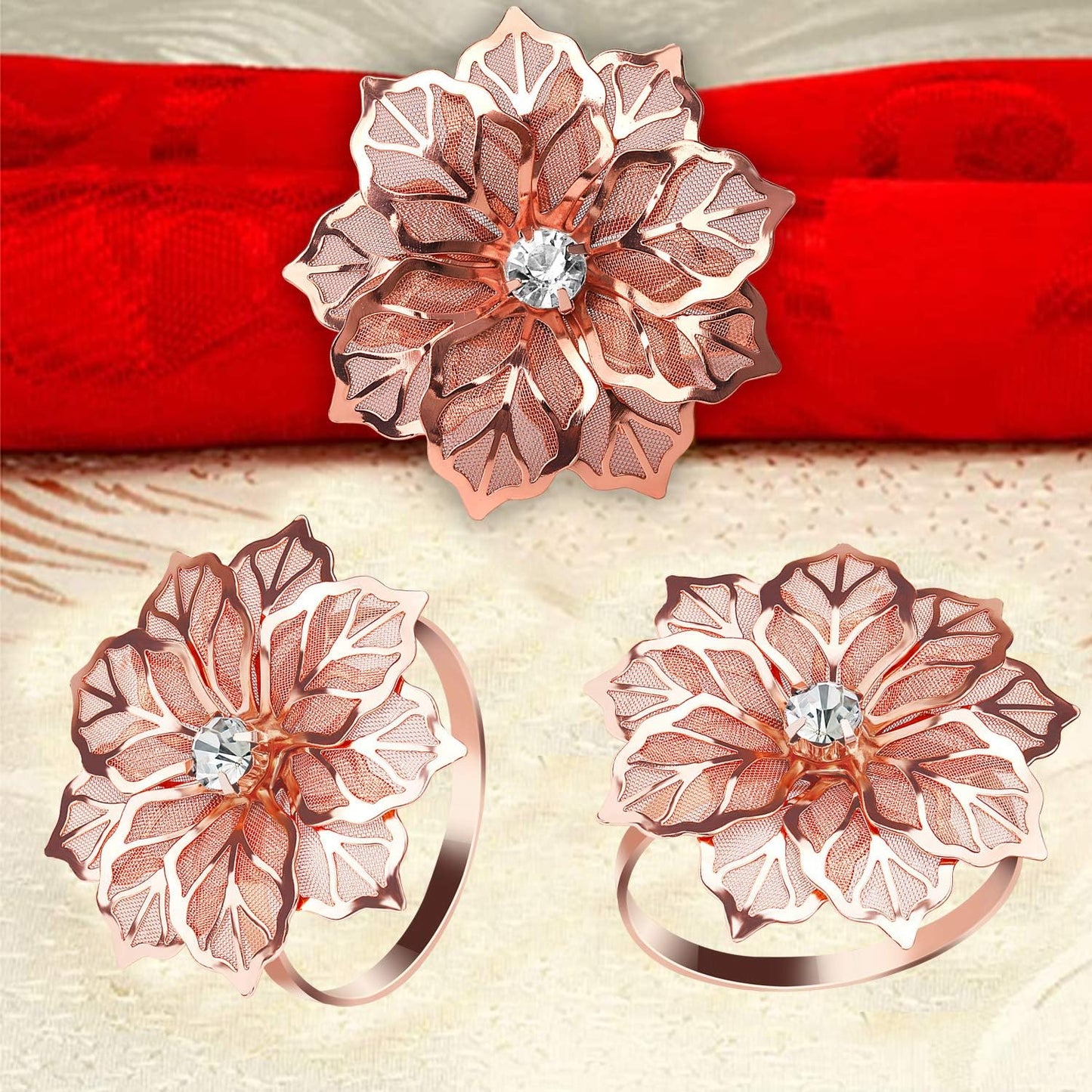 KPOSIYA Flower Napkin Rings Holder Metal Rose Gold Napkin Rings Set of 12 for Wedding Party Holiday Banquet Christmas Dinner Delicate Serviette Buckles Decor Favor (12, Rose Gold)