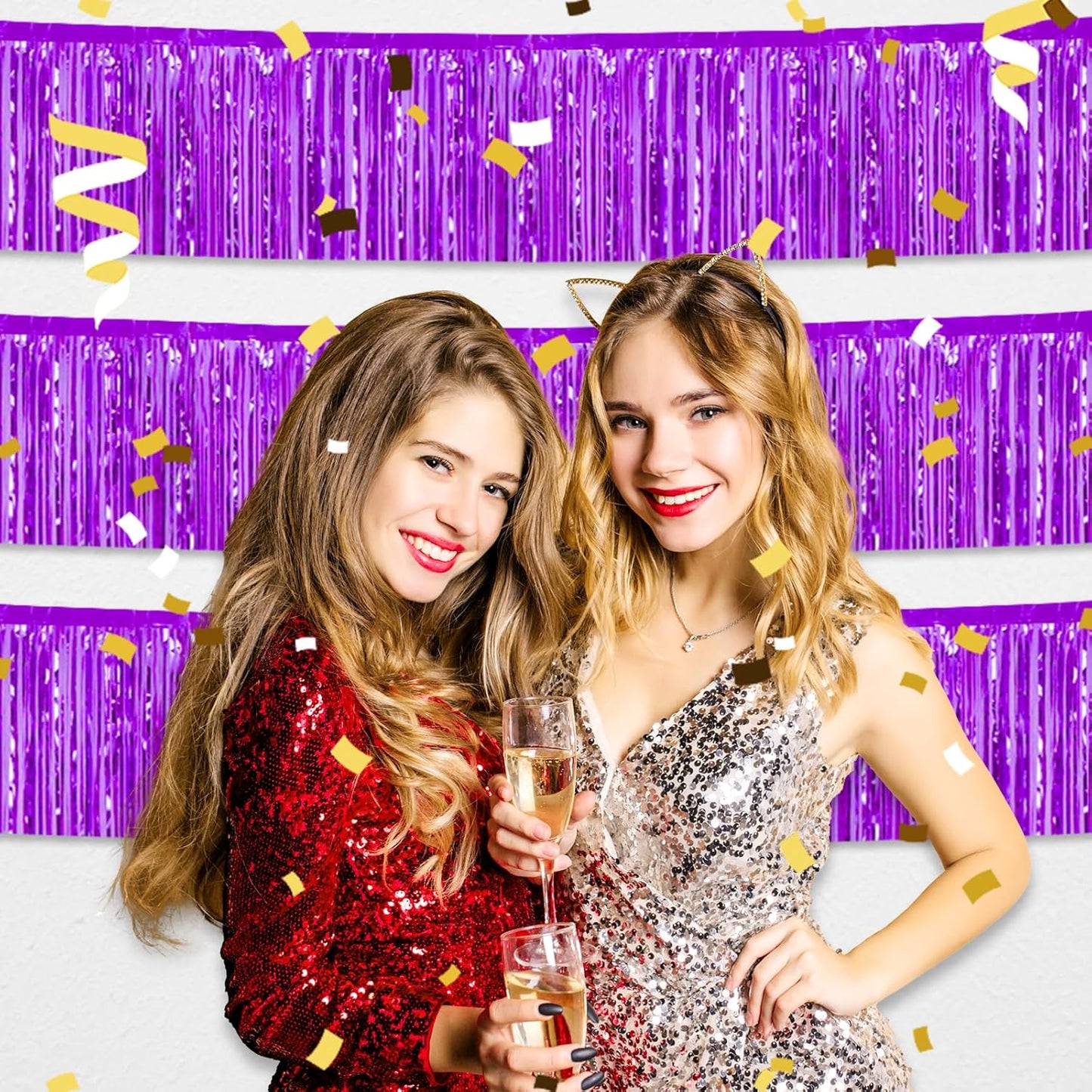 6 Pack 10 Feet Purple Foil Fringe Garland Metallic Tinsel Streamers Banner Wall Hanging Curtain Backdrop for Parade Floats, Birthday, Graduate, Mother's Day, Wedding Party Decoration