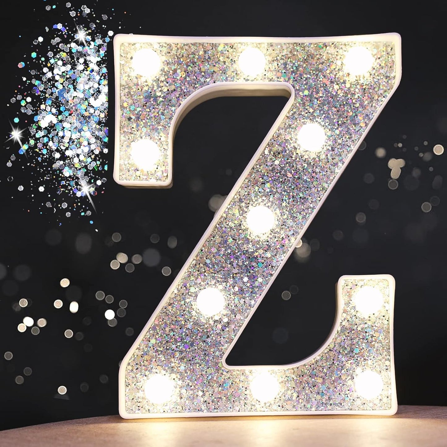 Pooqla Light Up Letters, LED Marquee Letters for Silver Birthday Decorations, Battery Powered Night Light Teenager Girl Room Decor, Gift for Girls Boys Wedding Bedroom Christmas Party Decor, Letter Z