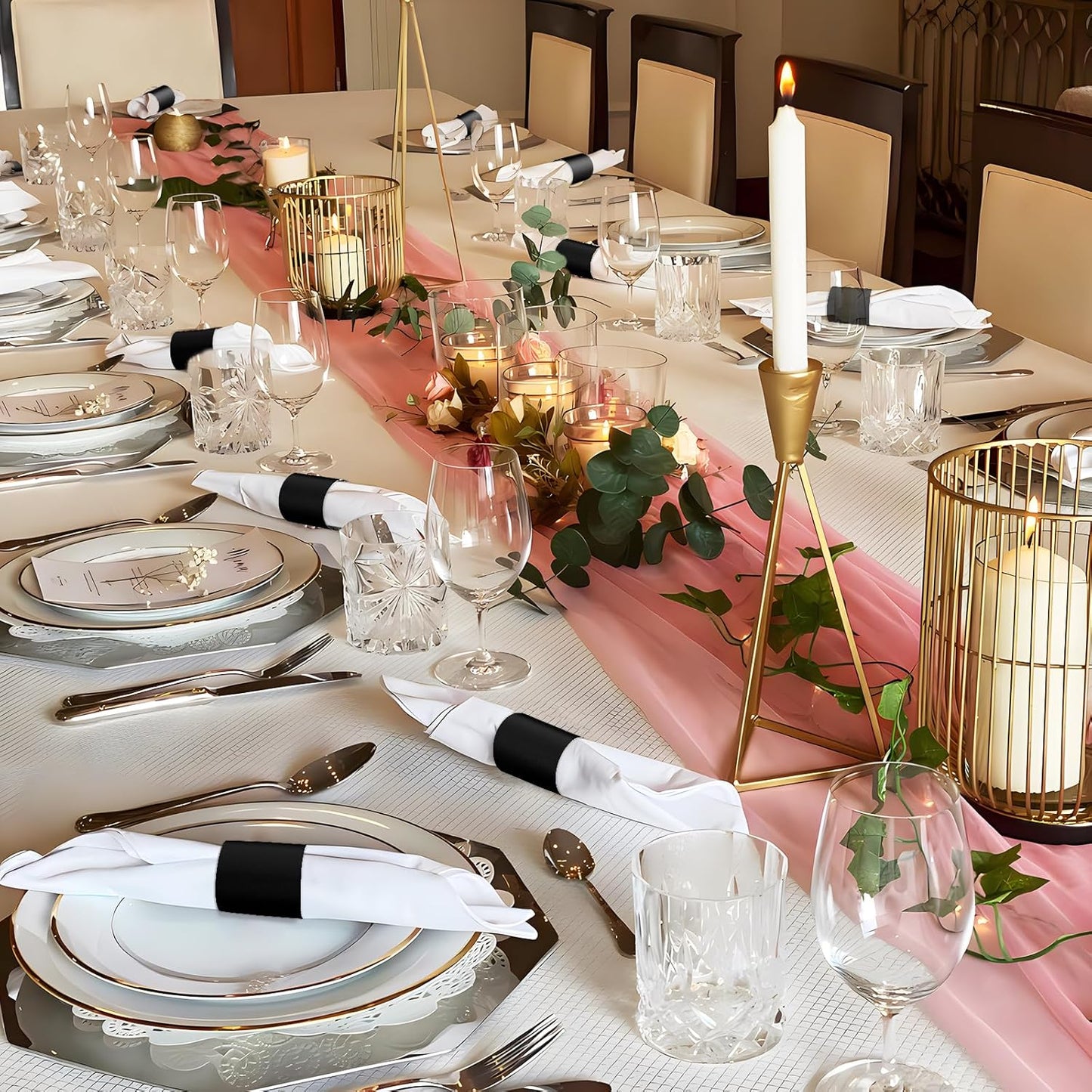 Polymer Material Reusable Napkin Band, Glue-Free Tear-Proof Water Resistant Oil-Proof Napkin Bands Set of 200(Front Black Color and Back White), 6 Adjustable Sizes Napkin Rings