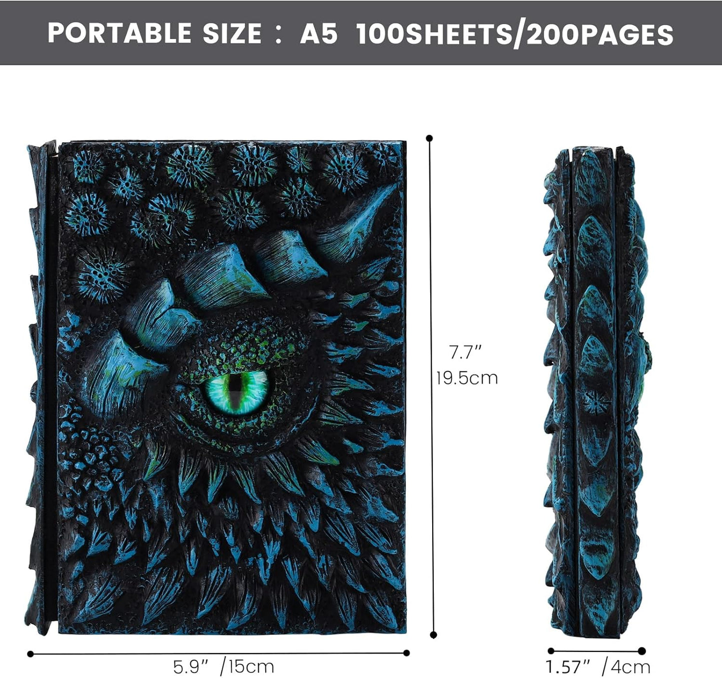 molshine A5 (7.3" x 5.1") 3D Dragon Embossed Journal,Resin Engraving Notebook,Retro Diary,100 Sheets Blank Paper,Hardcover Travel Notepad for Writing,Sketchbook,Collection,Gift,Decoration (Blue)