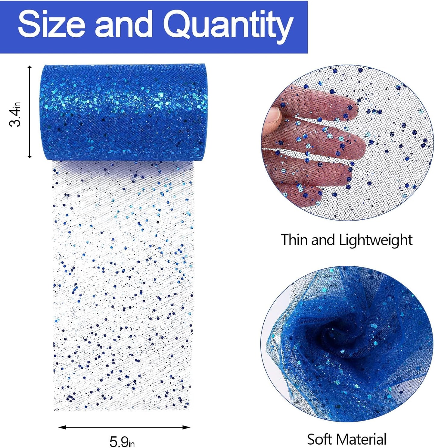 Glitter Tulle Rolls, 6” by 50 Yards (150FT) Sparkling Tulle Spool Ribbon Sequin Tulle Netting Fabric for Tutu Skirt Wedding Birthday Baby Shower(Royal Blue)