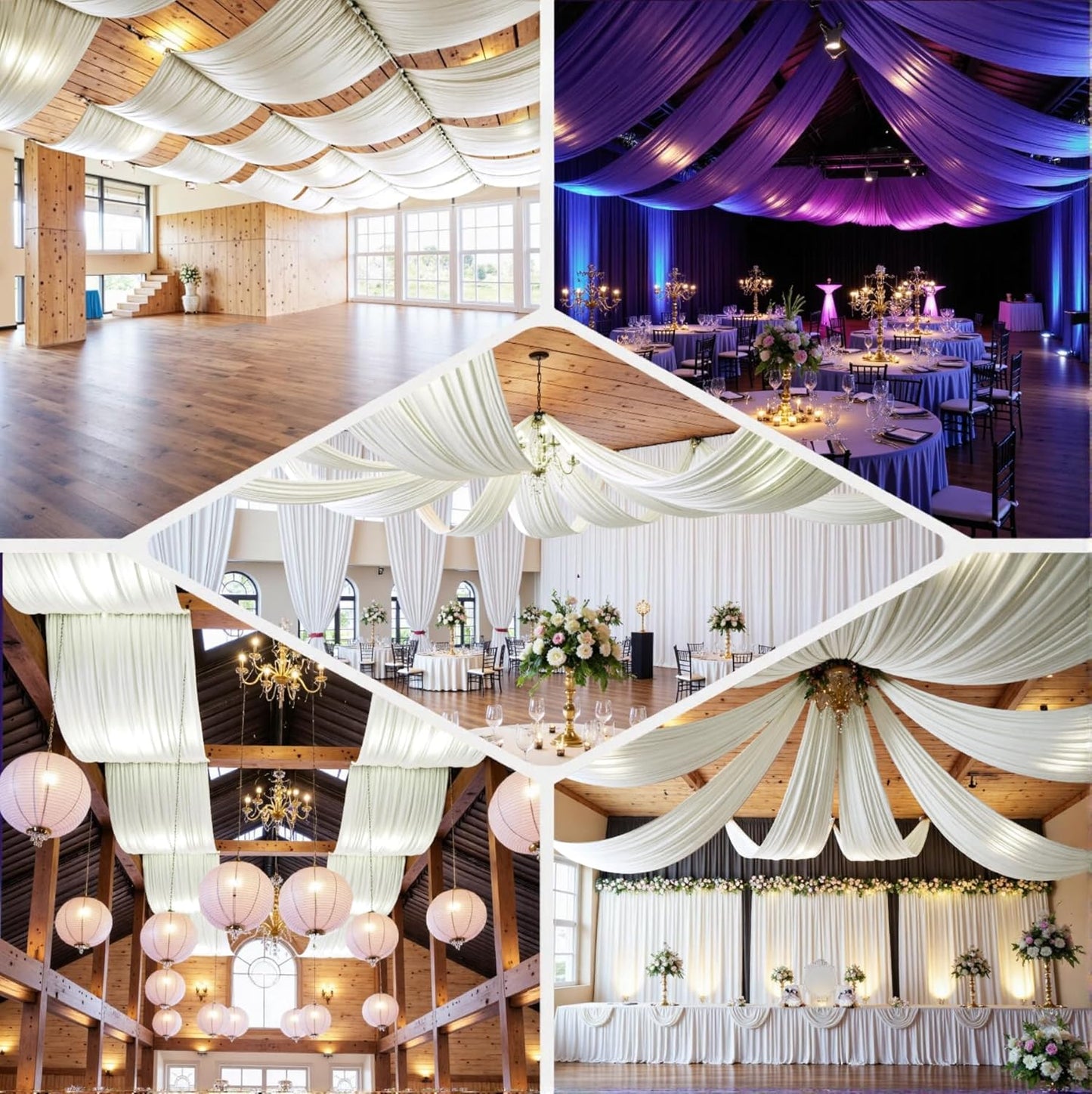 PartyVillage 20ftx40ft Ivory Ceiling Curtain for Wedding Parties – 4 Panels Wrinkle-Free 40 FT Long Tent Draping Curtains for Wedding, Birthday & Theme Parties, 40ft Height with Rod Pocket