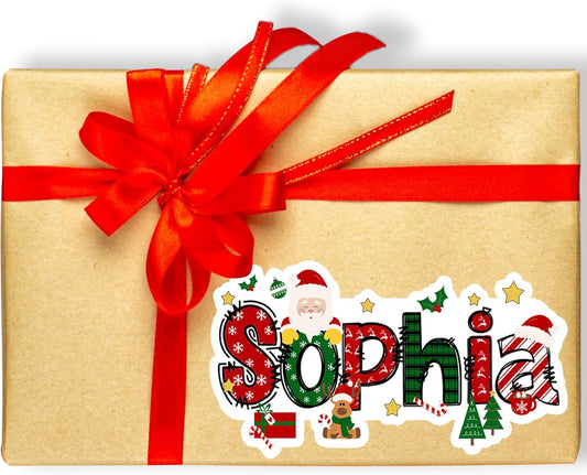 CALLIE Personalized Christmas Stickers with Custom Name, Waterproof Custom Christmas Name Tags Stickers, Peel and Stick Christmas Gift Tags (Santa Claus Elk + Name)
