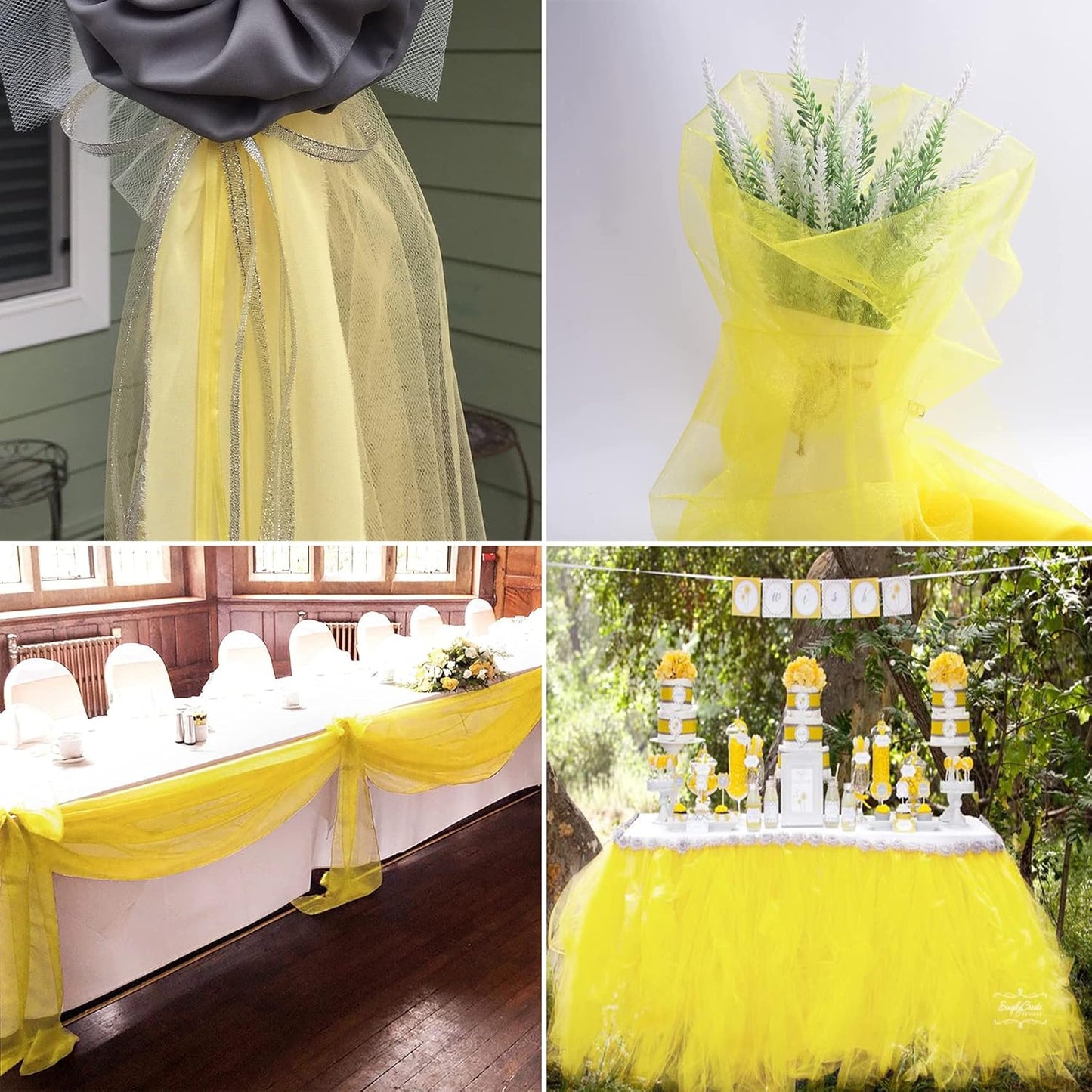 Yellow Tulle Fabric Rolls 54 Inch by 40 Yards Tulle Bolt Spool for Wedding Decorations DIY Tutu Baby Shower Table Skirt Ceiling Decor Birthday Party Craft Supplies